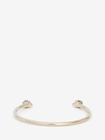 Alexander McQueen Women's Thin Jeweled Twin Skull Bracelet in Light Gold outlook