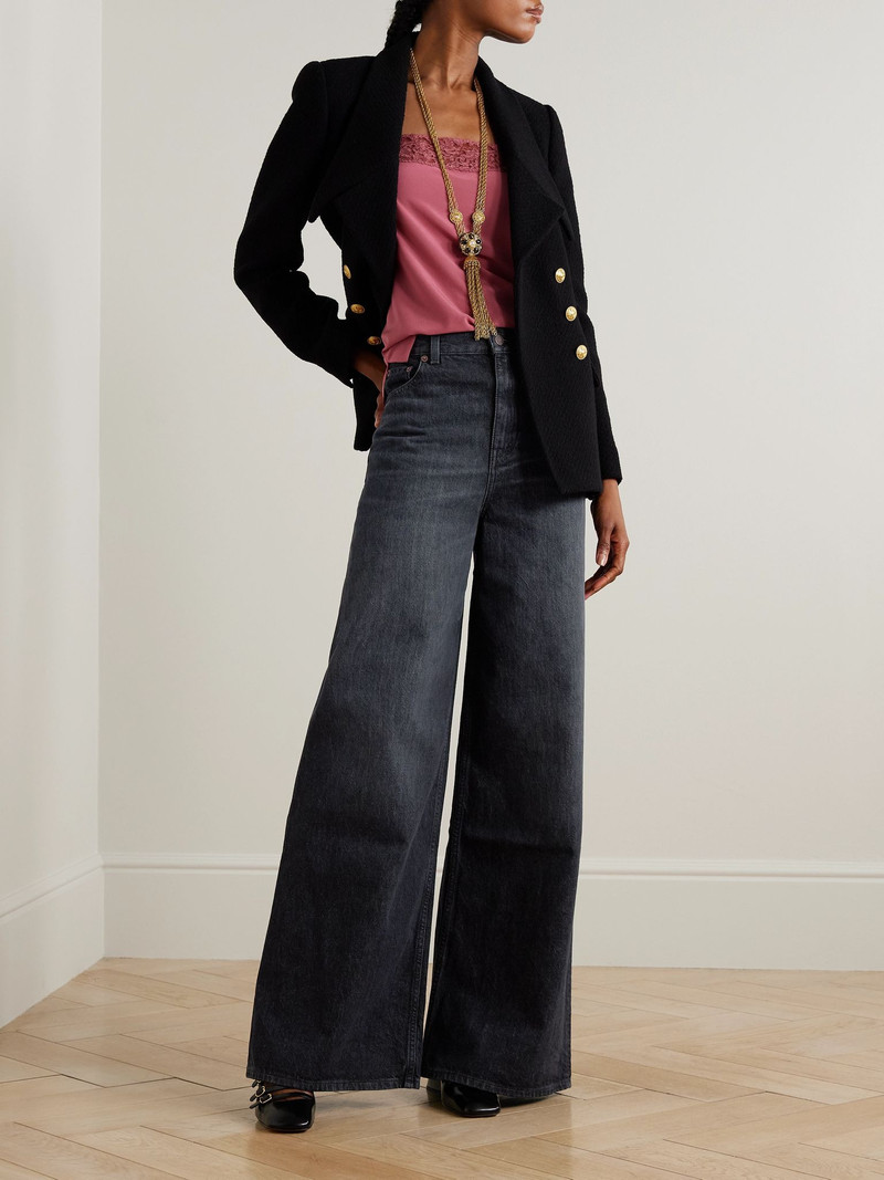 Chloé Leather-trimmed high-rise wide-leg jeans Black outlook