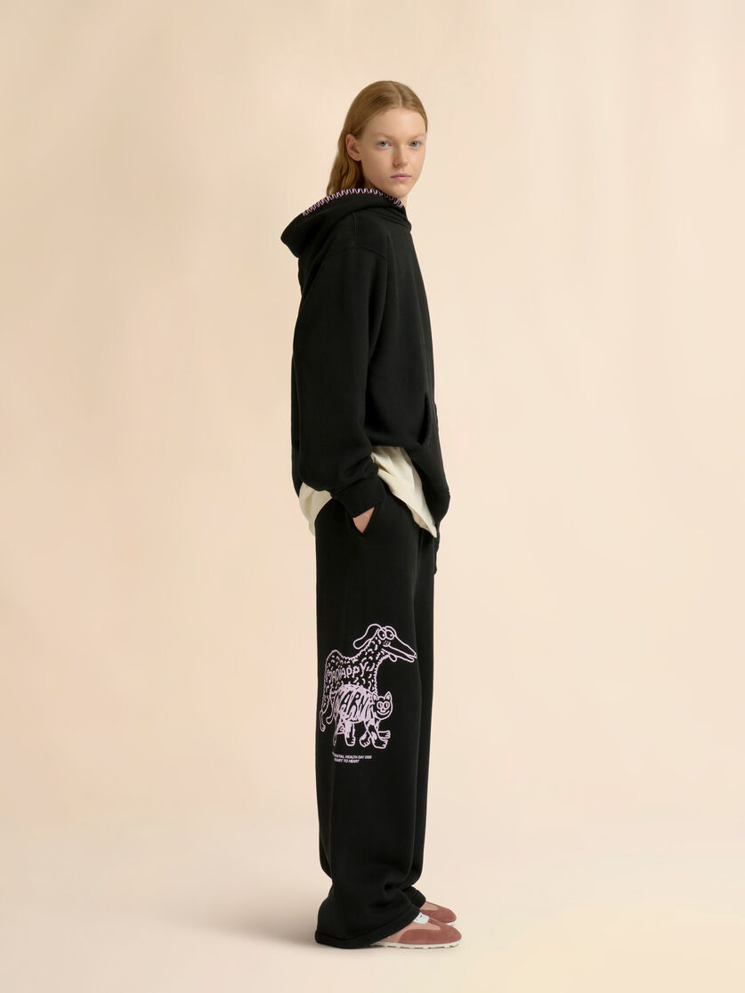MARNI + MADHAPPY BLACK COTTON HOODIE WITH ANIMAL PRINT - 6