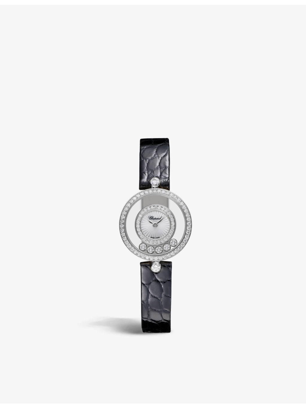 203957-1214 Happy Diamonds 18ct white-gold, 0.91ct full-cut diamond and alligator-embossed leather q - 1