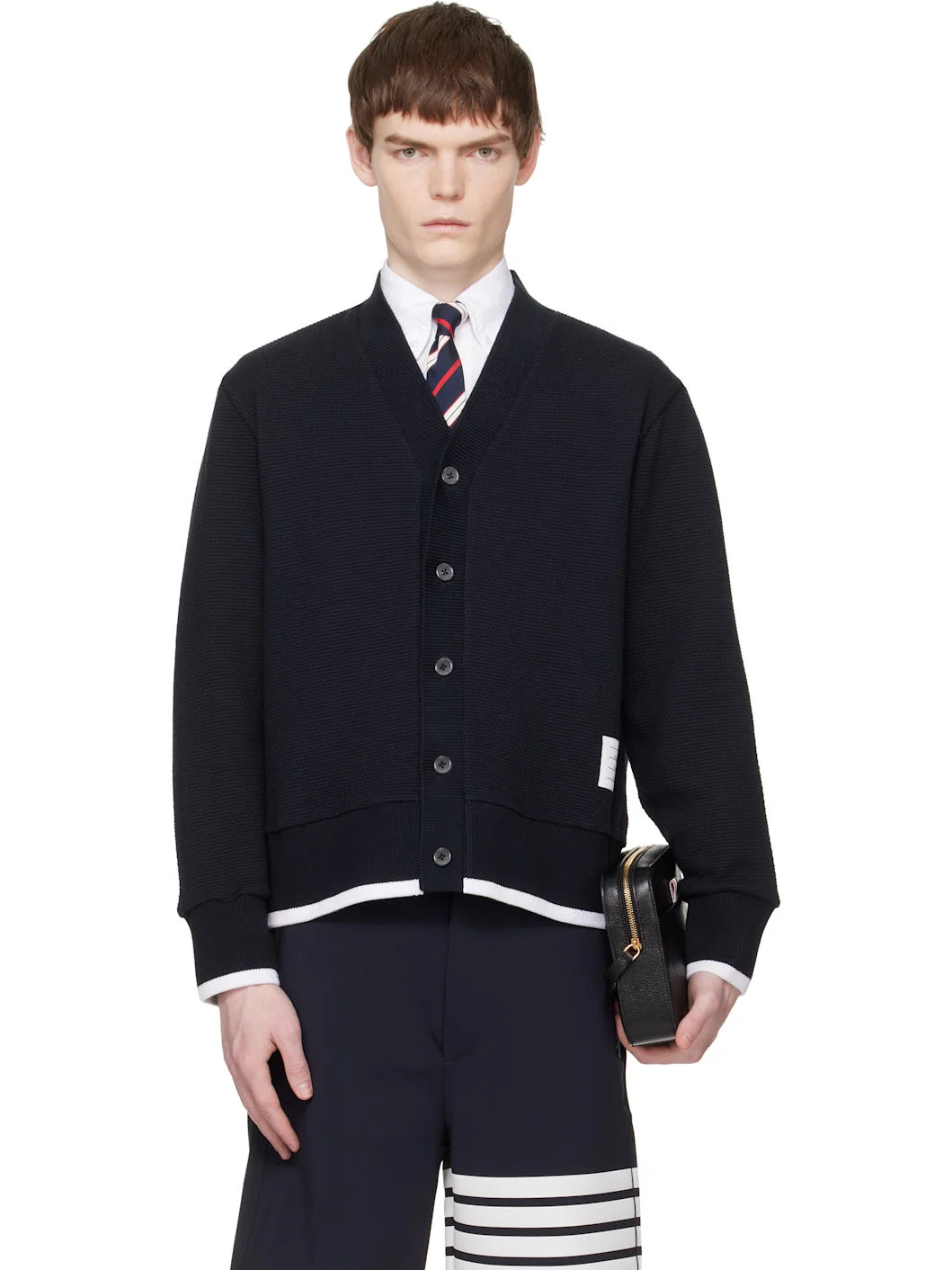 Navy V-Neck Cardigan - 1