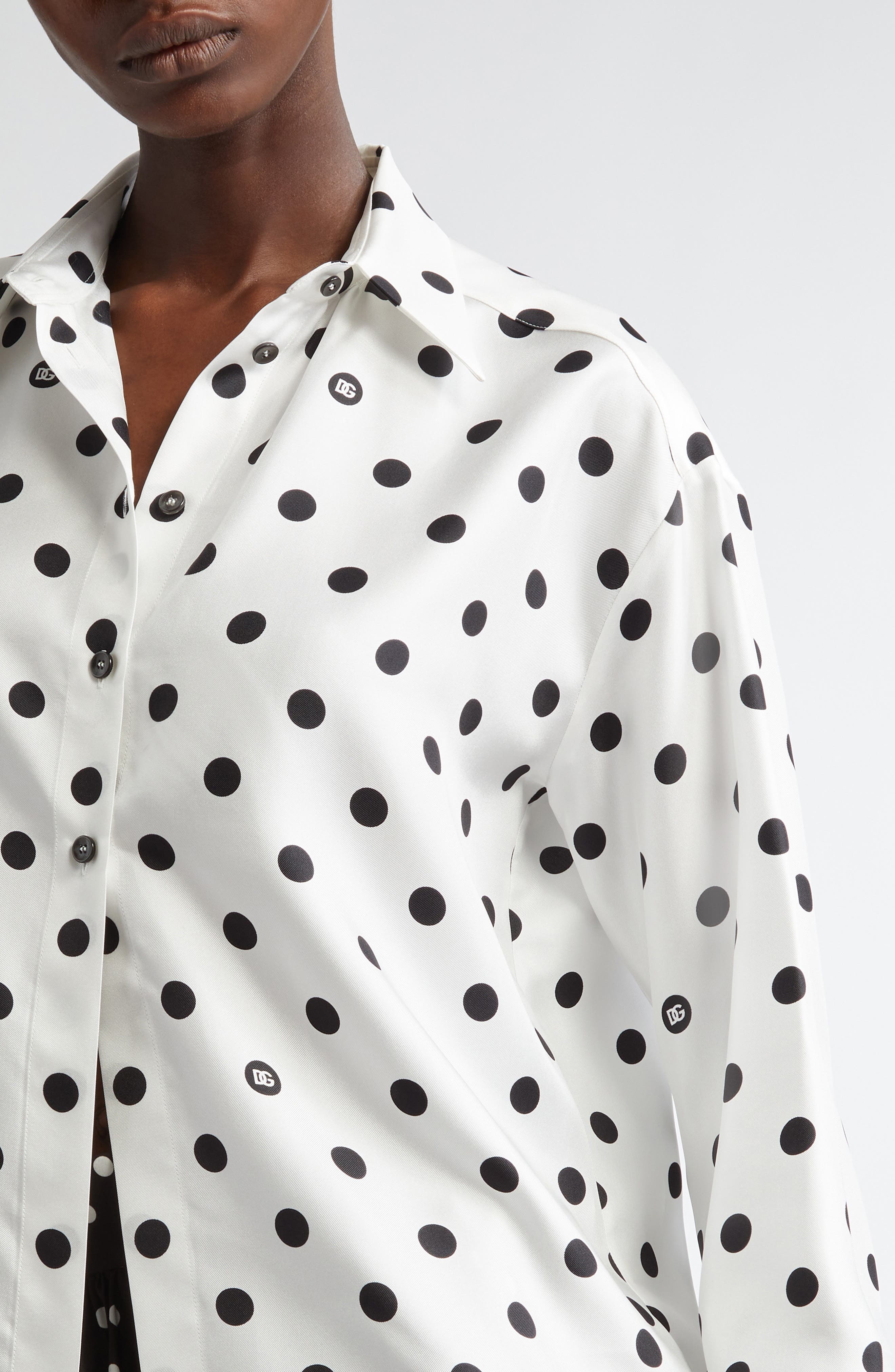 Dolce&Gabbana Polka Dot Silk Button-Up Shirt in Bianco at Nordstrom - 5