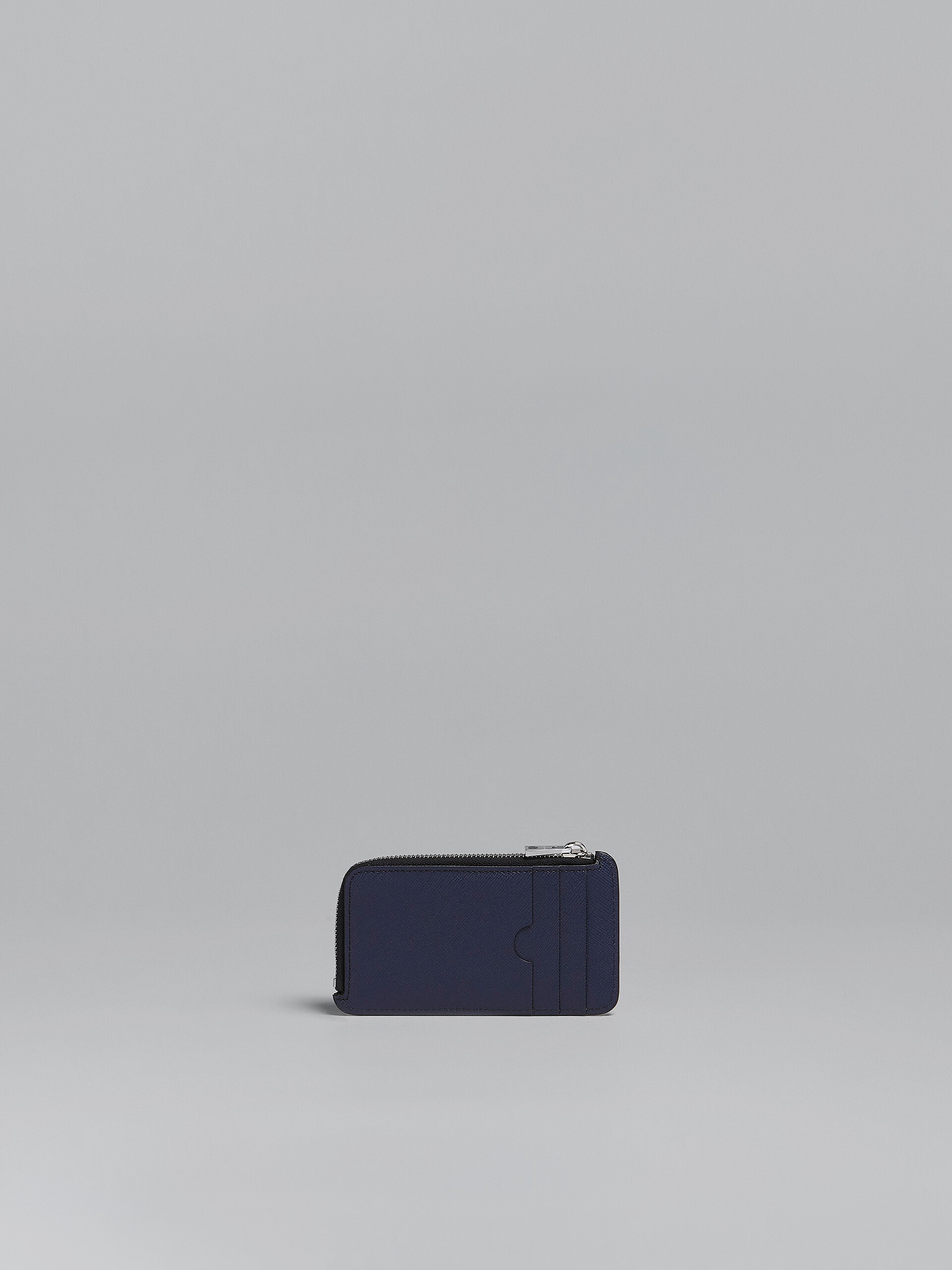 GREY AND BLUE SAFFIANO LEATHER ZIP-AROUND CARD CASE - 3