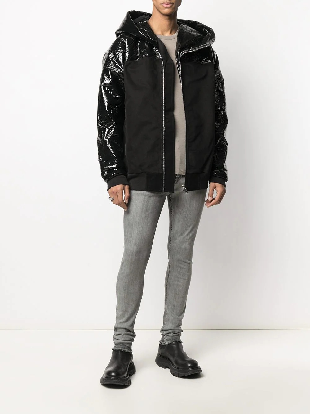 crinkled glossy hooded jacket - 2