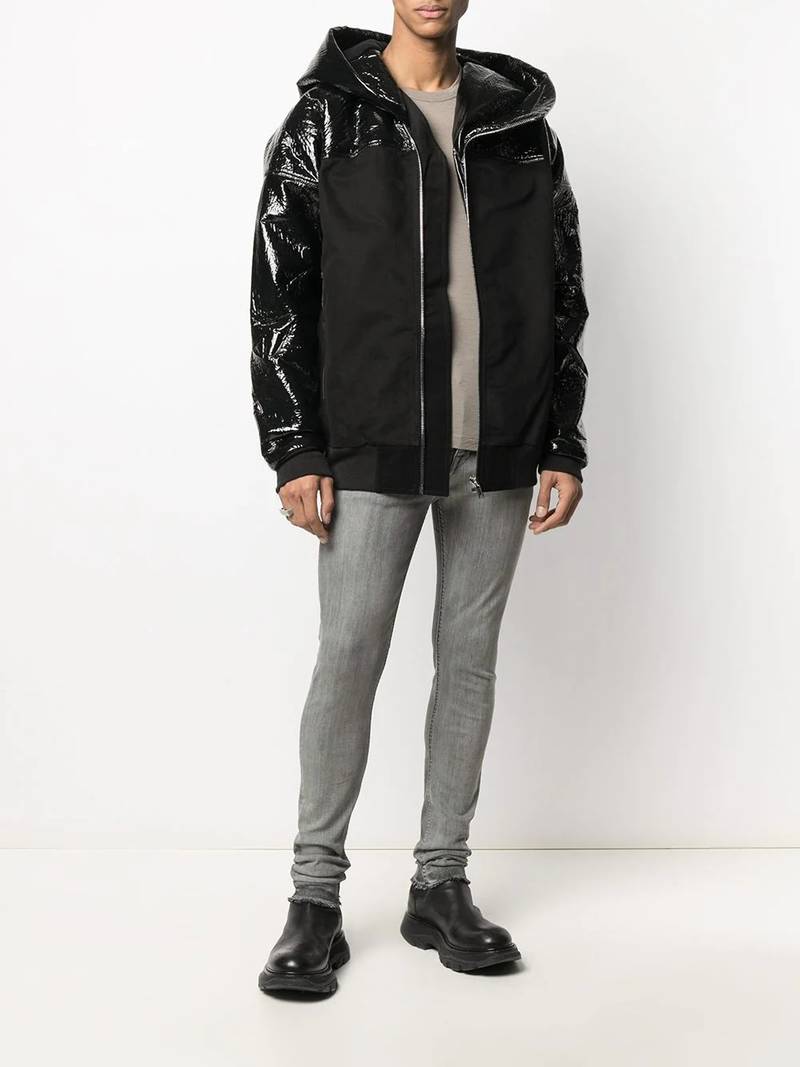 Rick Owens DRKSHDW crinkled glossy hooded jacket outlook