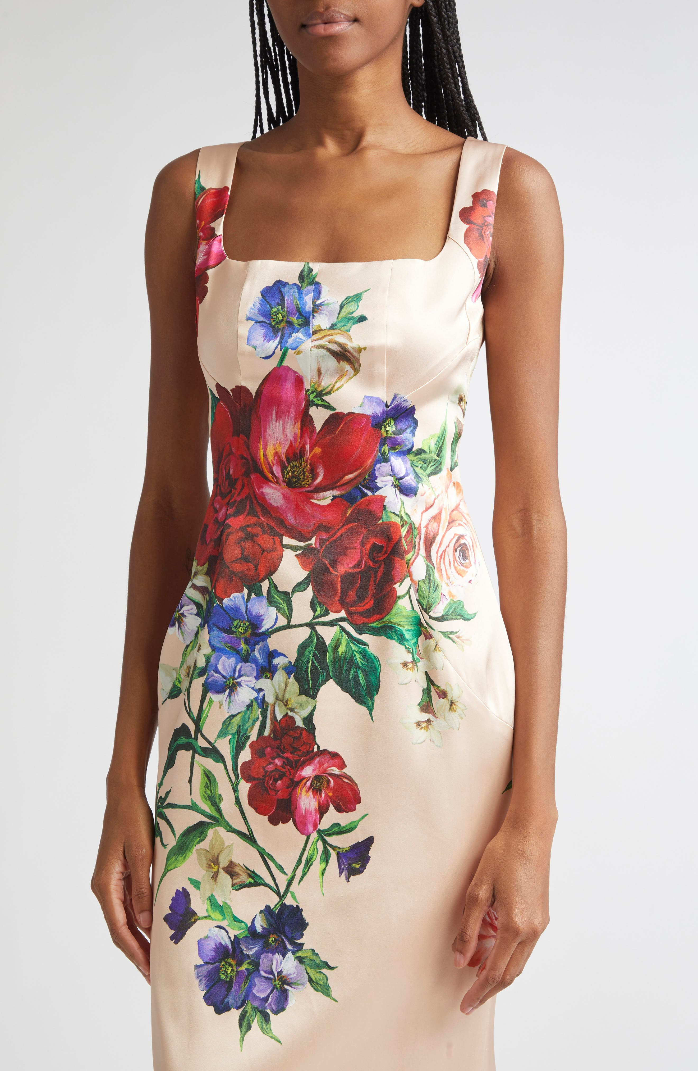 Dolce&Gabbana Floral Stretch Satin Sheath Dress with Bra Detail in H25Pr B.fiori Antichi Fnud at Nor - 4