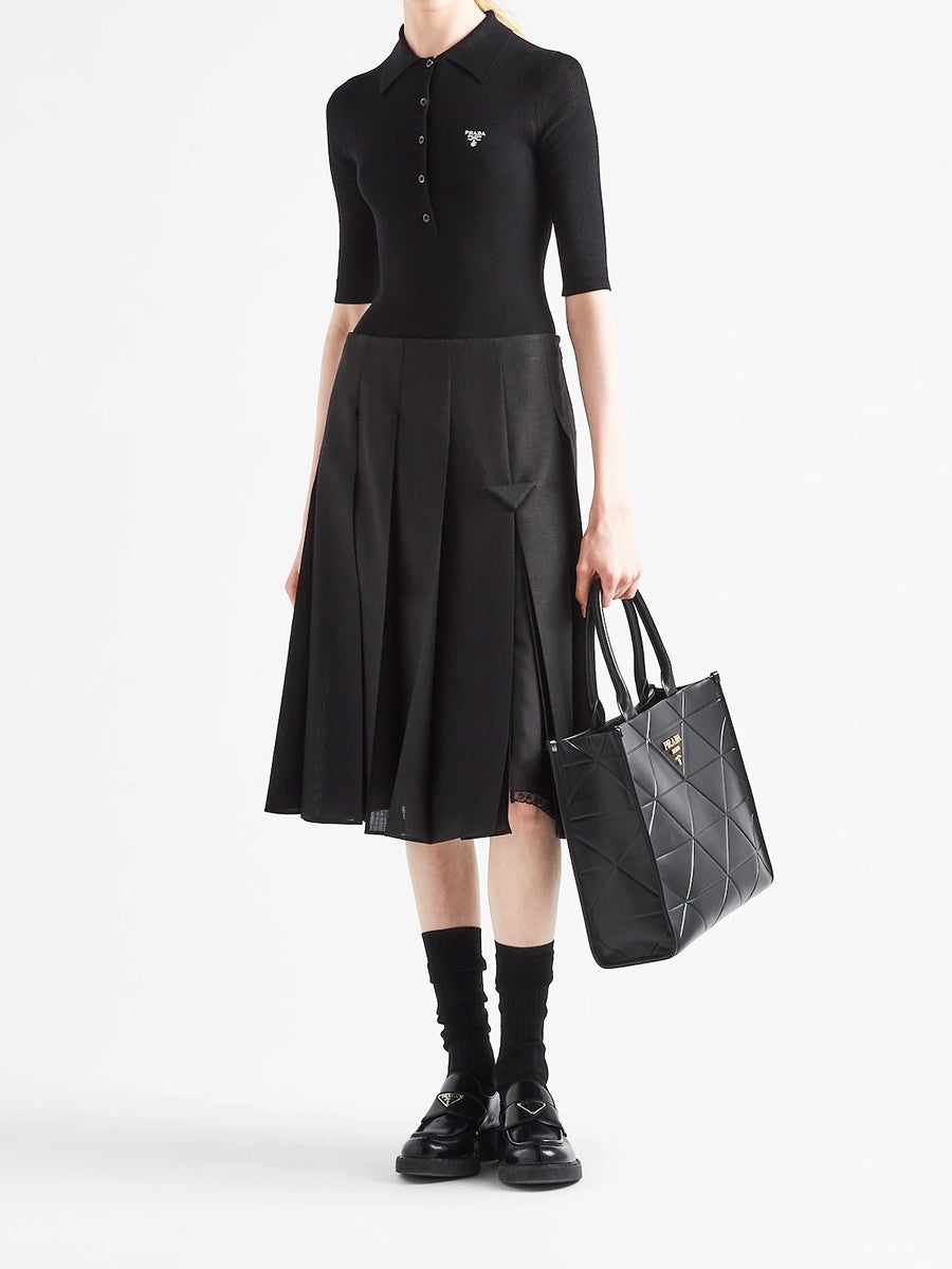Large Leather Prada Symbole Bag with Topstitching in Black - 6