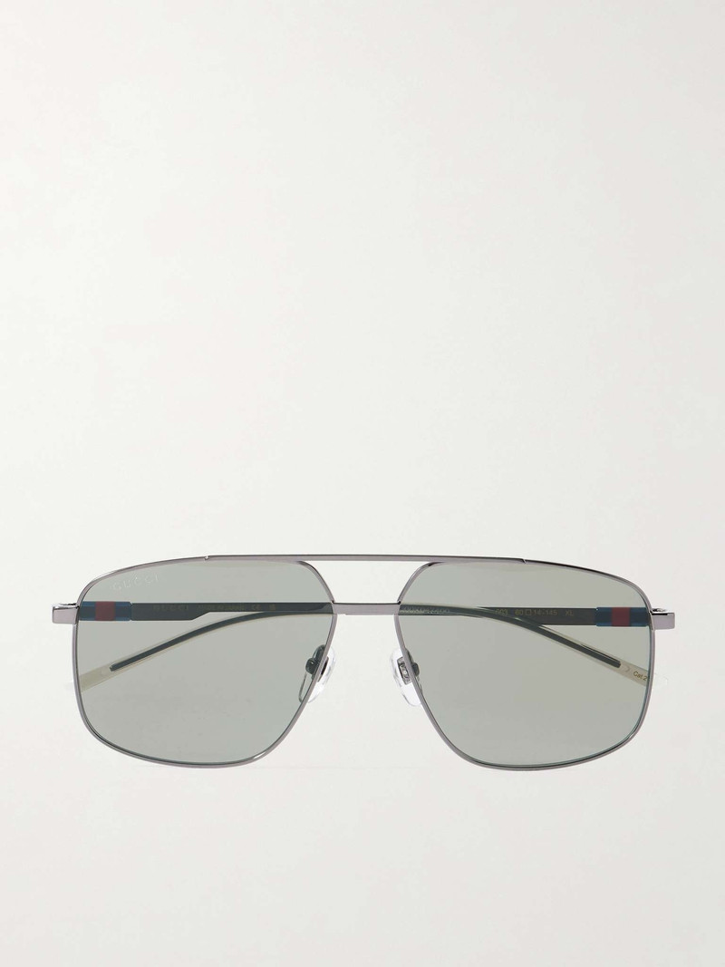 Navigator Aviator-Style Logo-Print Gunmetal-Tone Sunglasses - 1