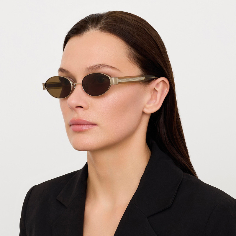 LINDA FARROW Sadie Sunglasses in 22K Gold and Khaki outlook