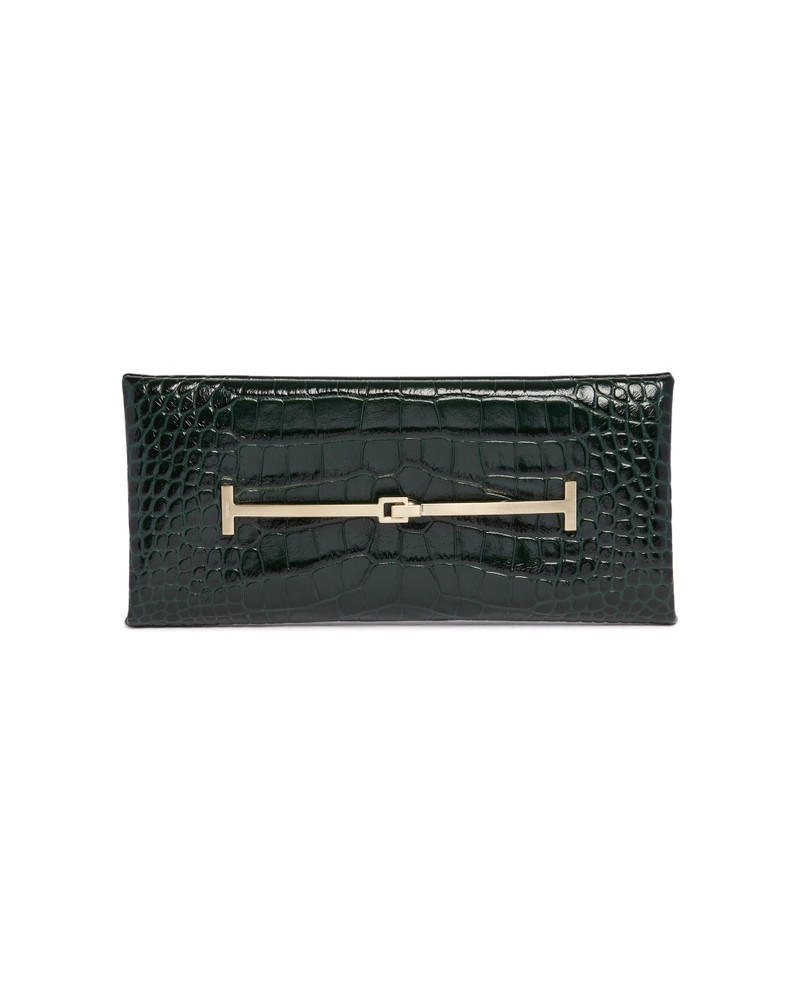 Green Crocodile-Embossed Leather T-Strap Clutch 3