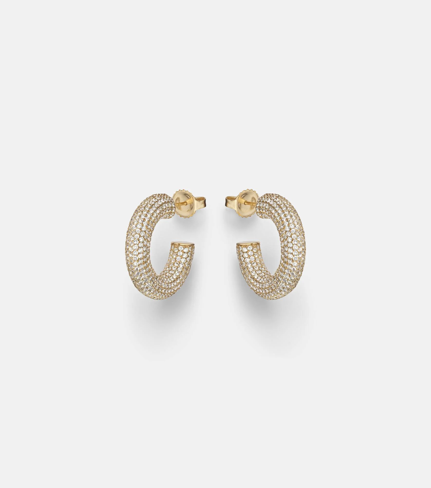 Puffy 14kt gold (585/1000) hoop earrings with diamonds - 1