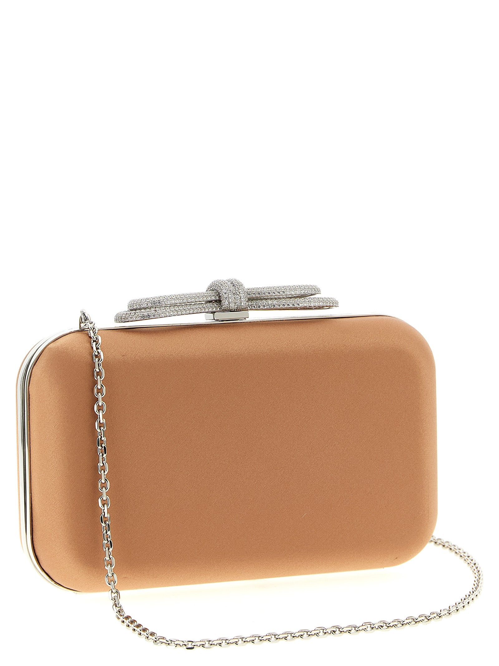 Double Bow Satin Clutch Beige - 2