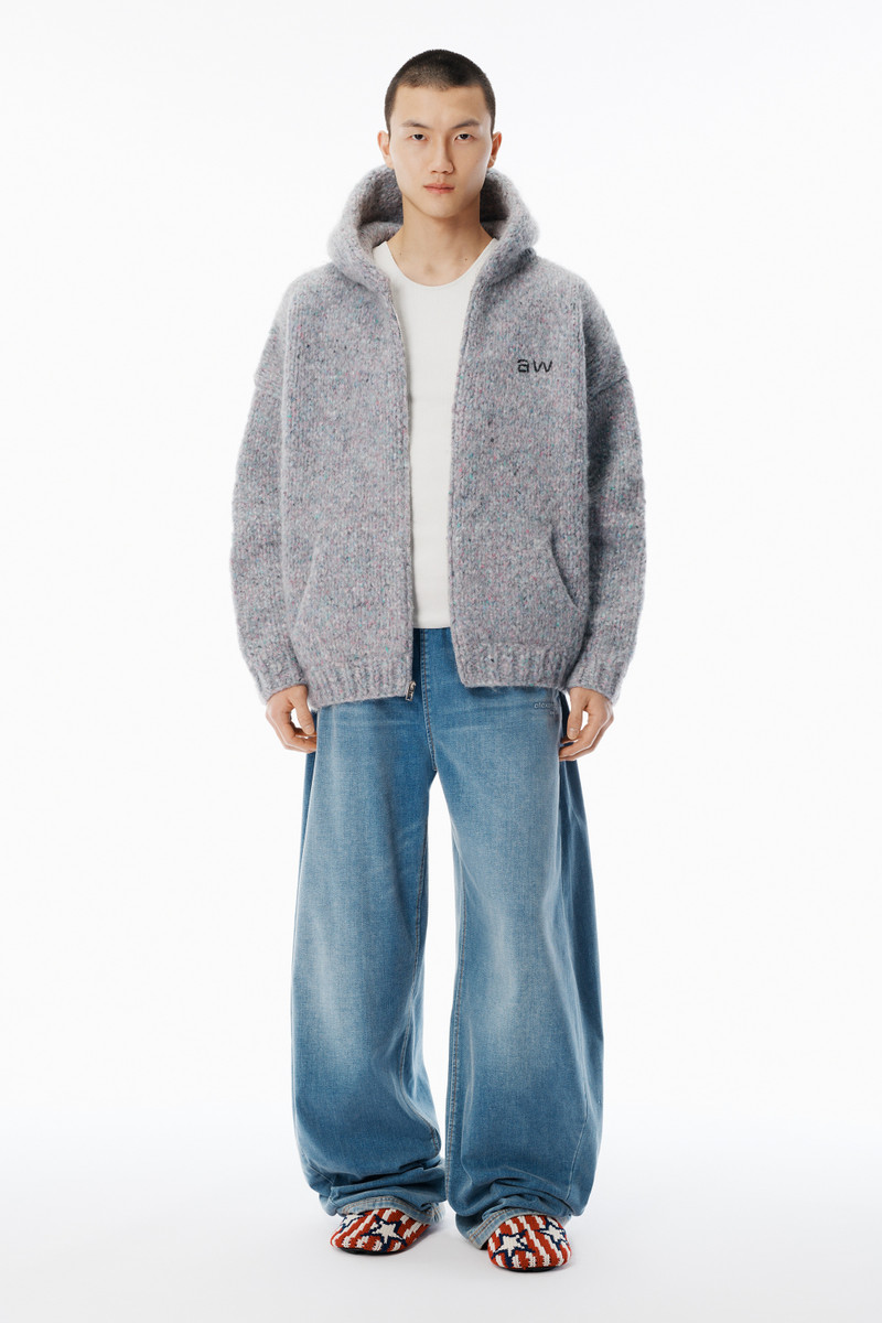 Alexander Wang Grey Oversized Crewneck Hoodie with Hand-Crochet Logo outlook