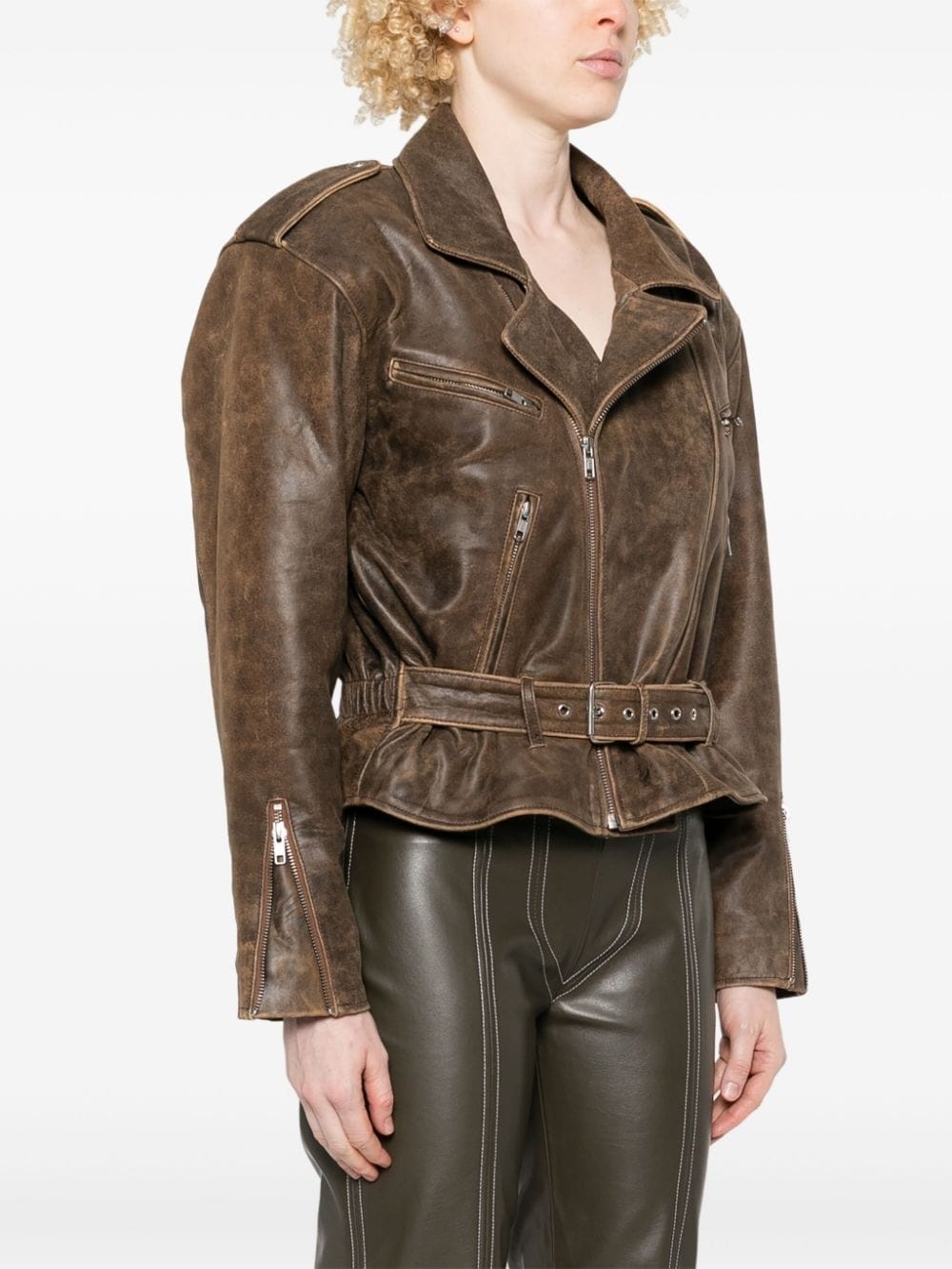 oversize-shoulder biker jacket - 3