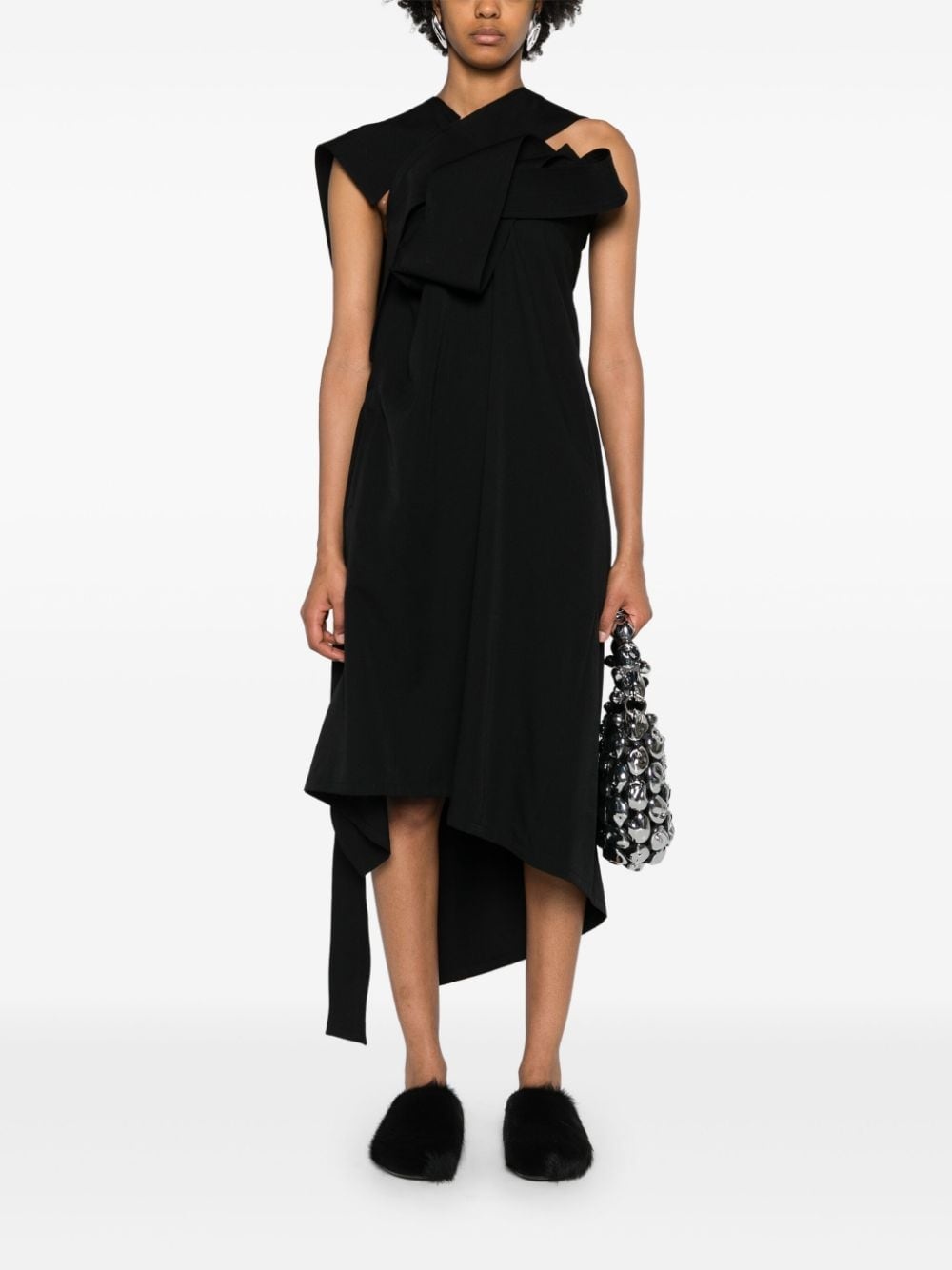 asymmetric wool midi dress - 2