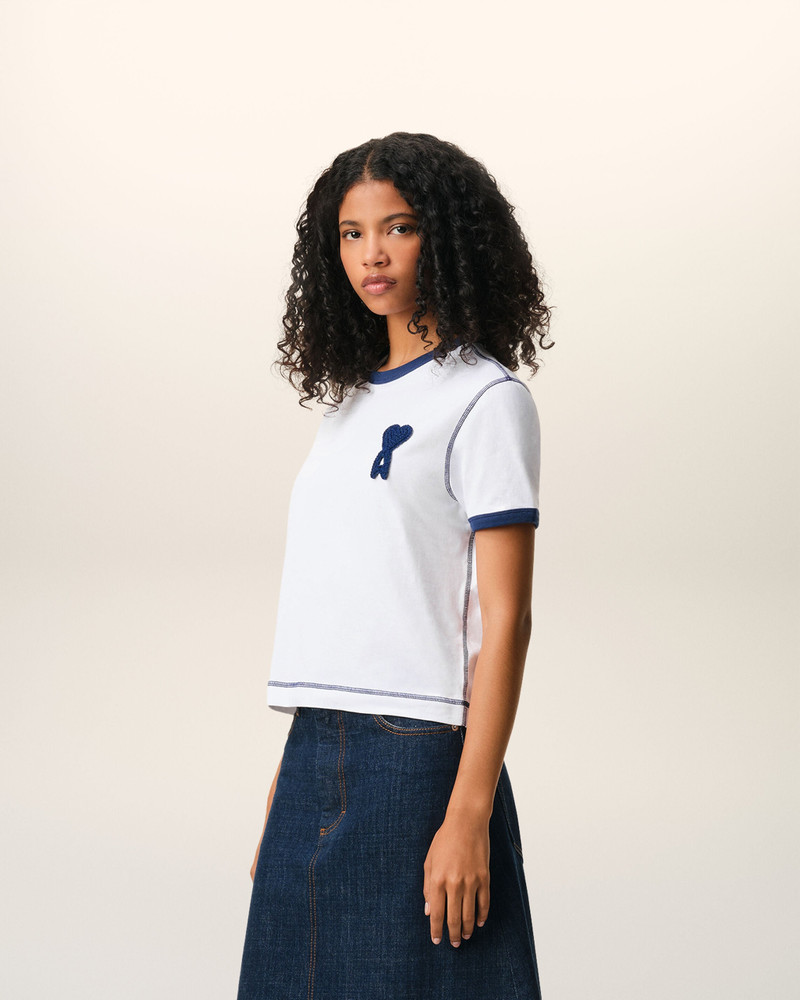 WHITE COTTON AMI DE COEUR KNITTED PATCH T-SHIRT 6