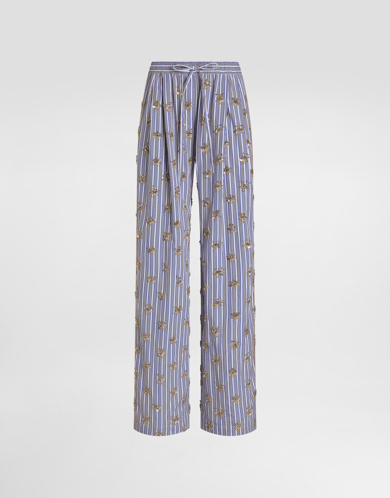 Poplin trousers with floral embroidery 1