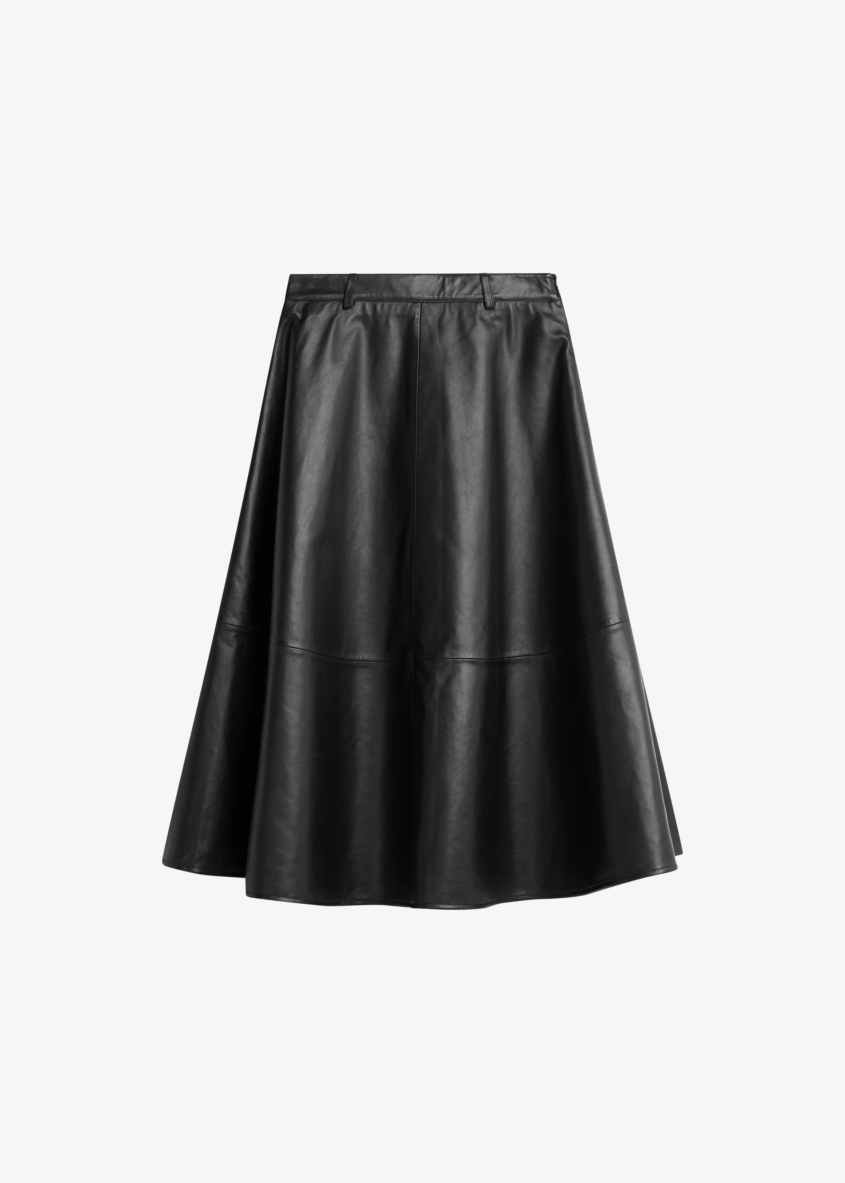 Savil Leather Midi Skirt - Black - 1