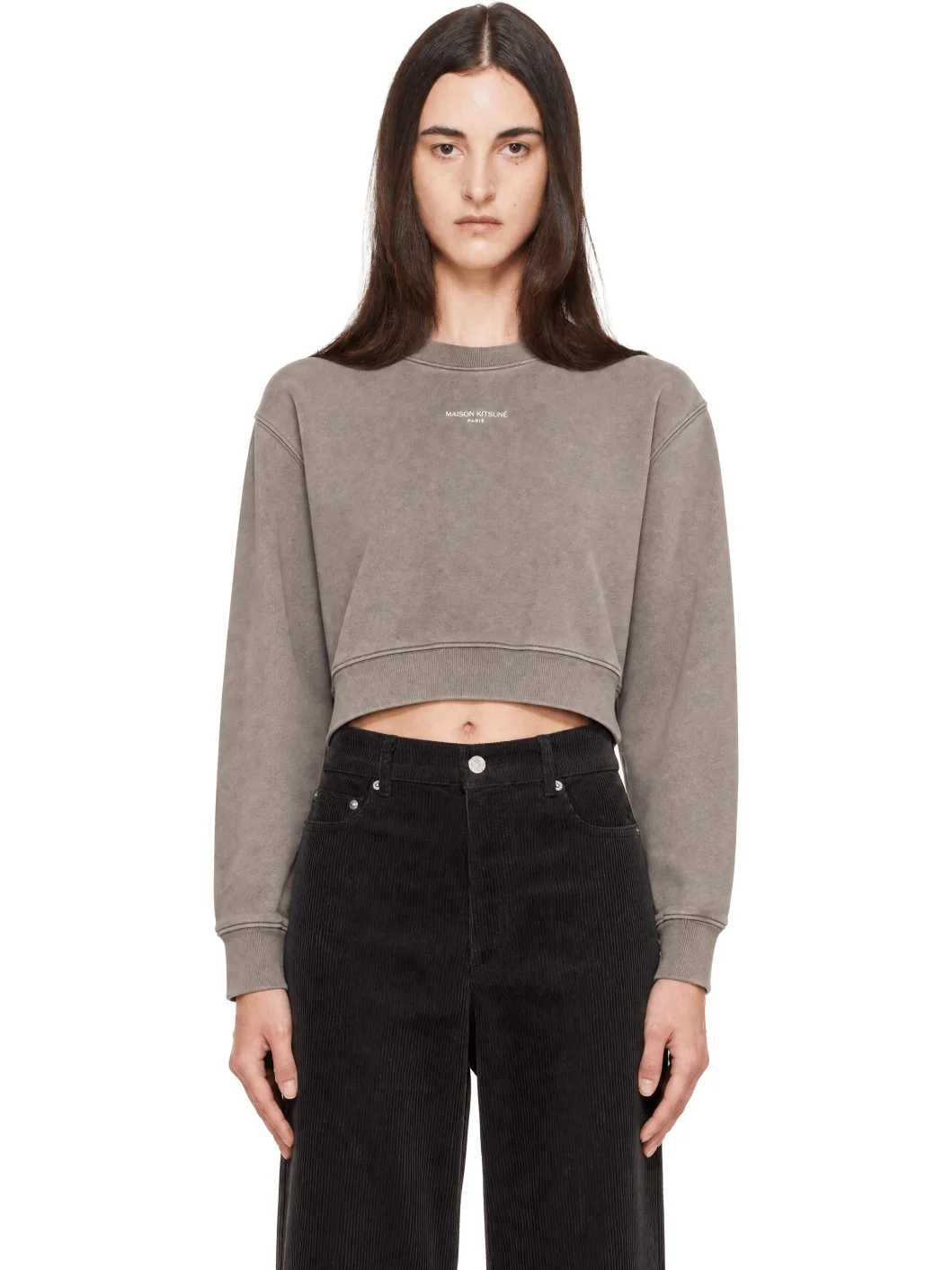 Gray 'Maison Kitsune Paris' Faded Cropped Sweatshirt - 1