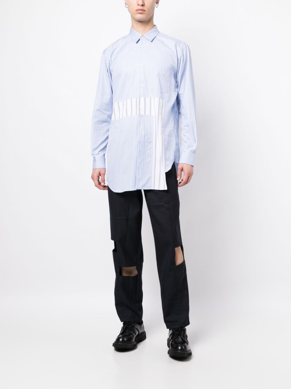 asymmetric striped panelled cotton shirt - 2