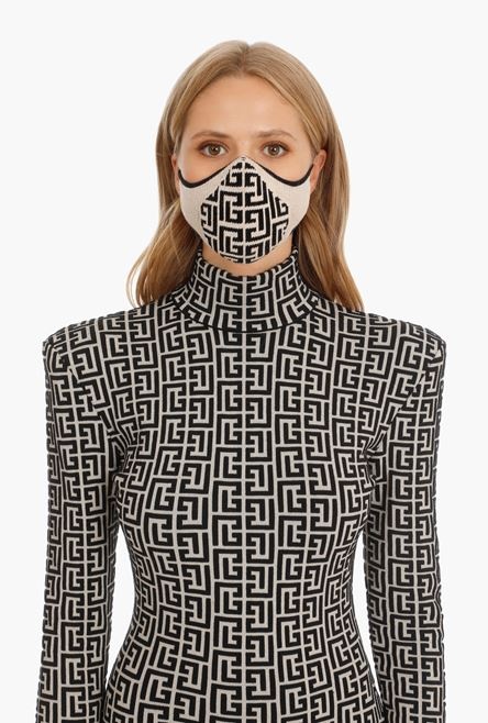 Ivory and black cotton mask with Balmain monogram - 4