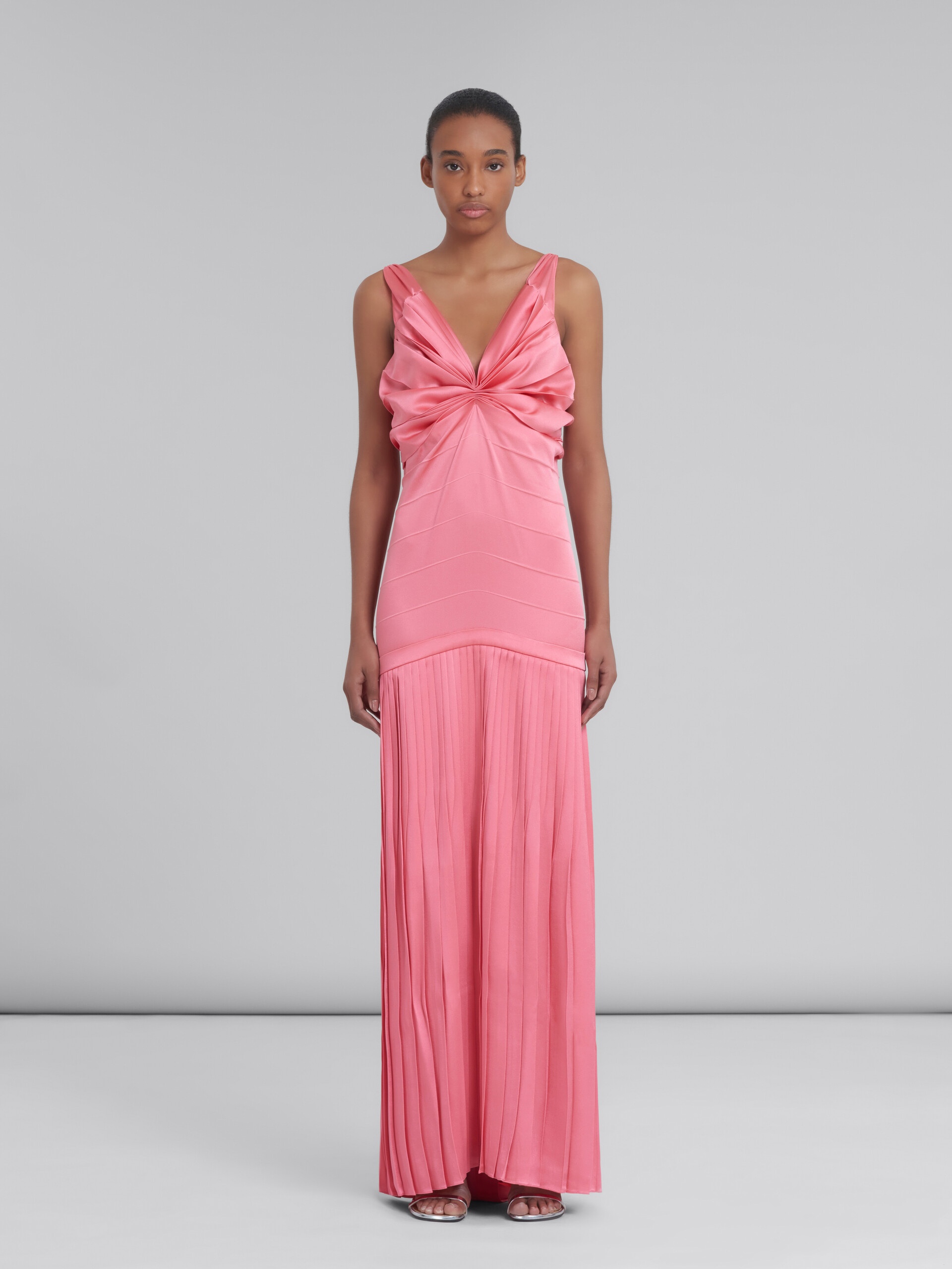 DRAPED LONG DRESS IN PINK CRÊPE SATIN - 2