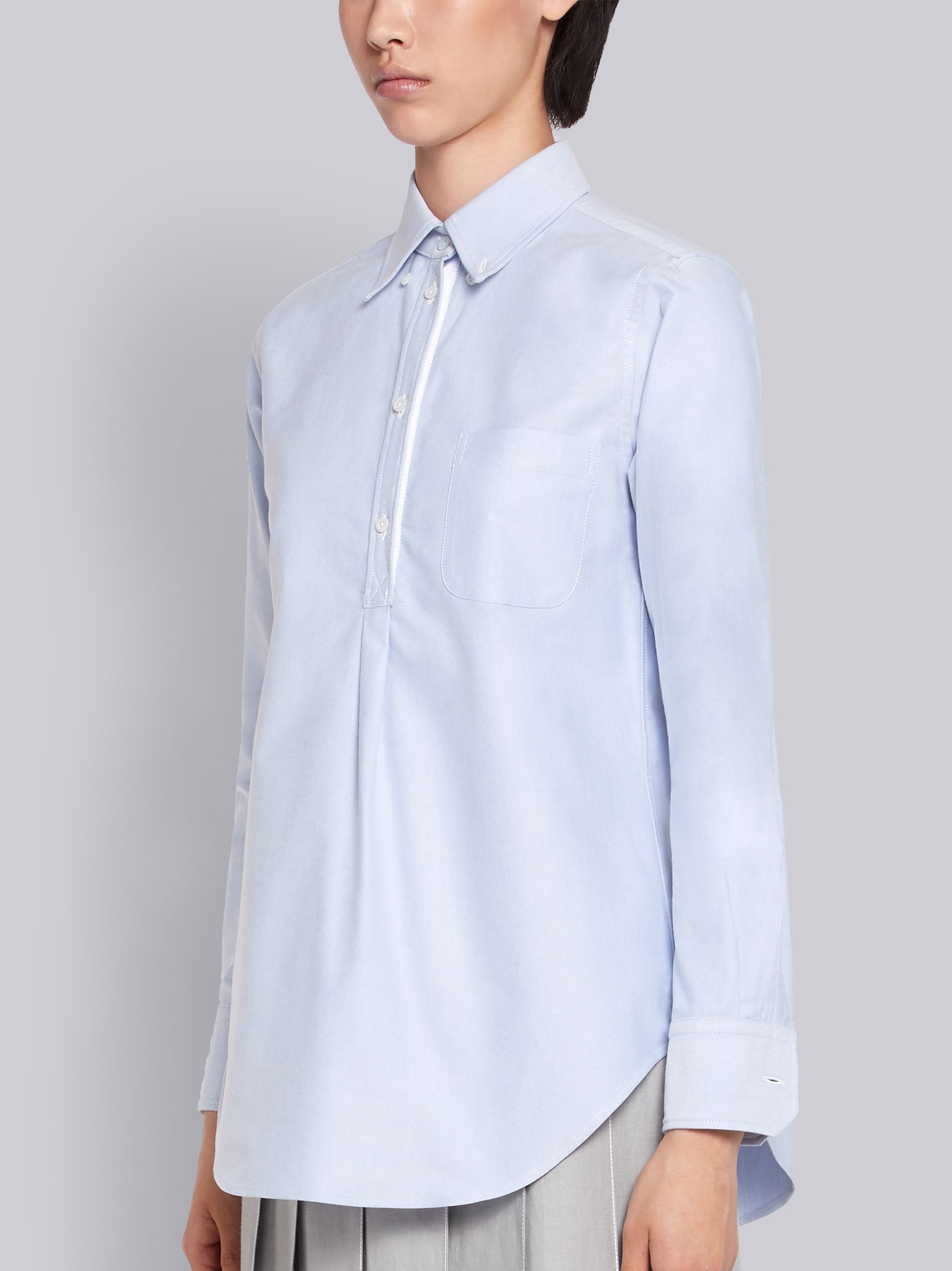 Light Blue Oxford Cotton Pleat Back Shirt - 2