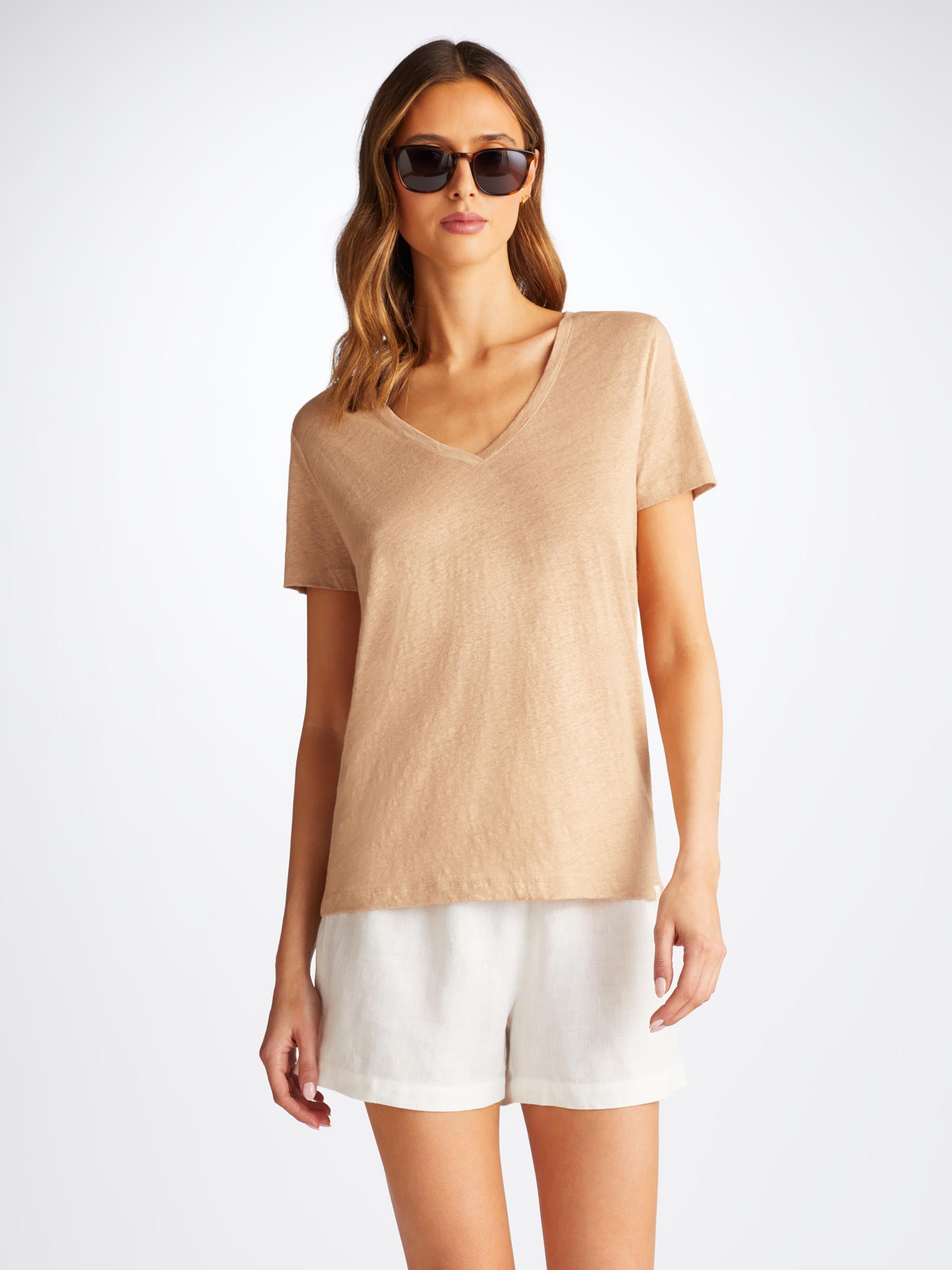 Women's V-Neck T-Shirt Jordan Linen Sand - 3