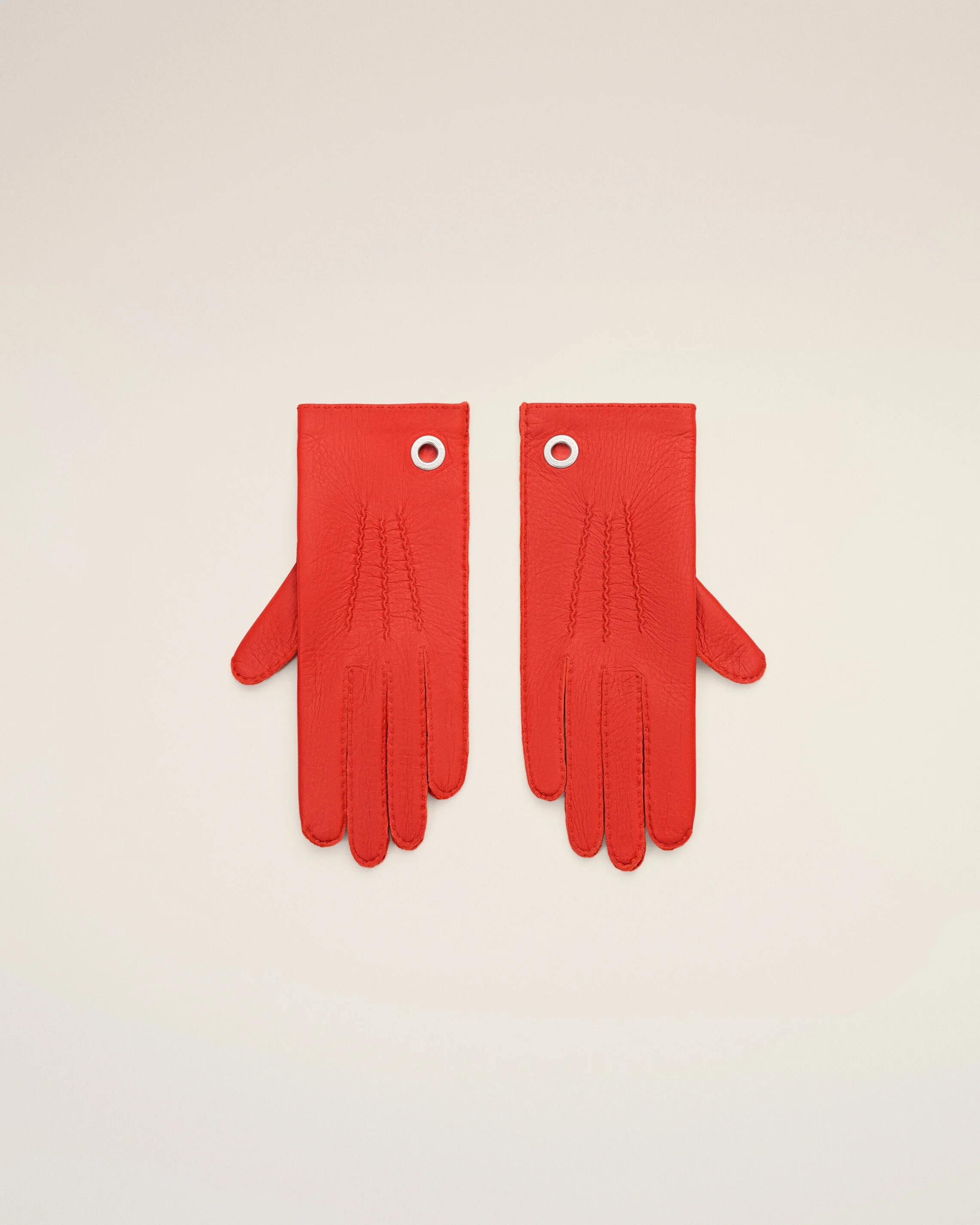 RED GRAINED LEATHER GLOVES - 1