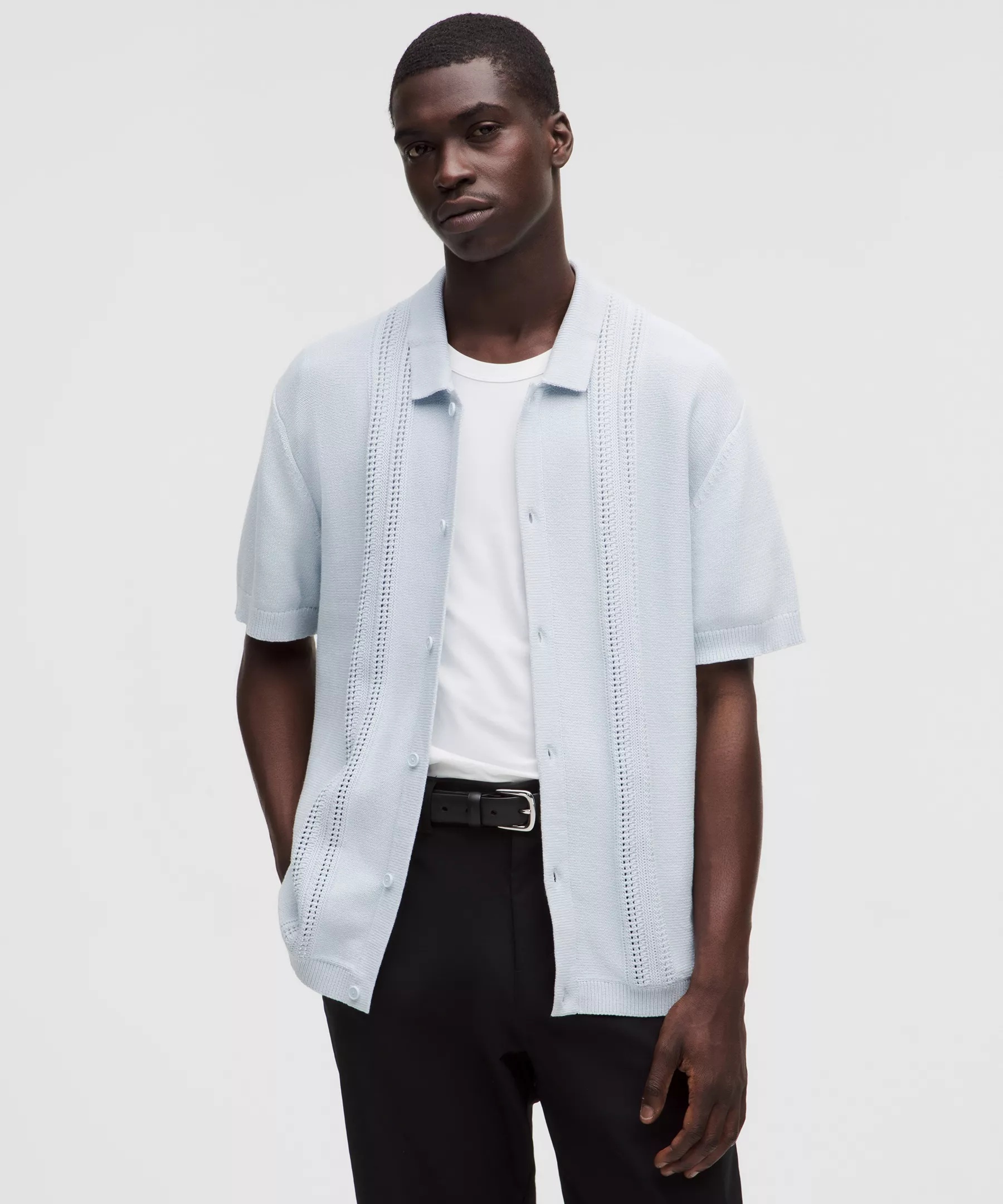 lululemon Cotton-Blend Knit Button Up Short-Sleeve Shirt