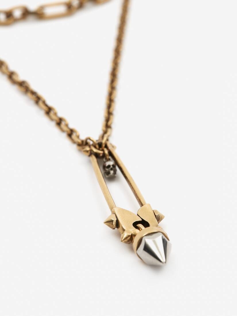 Women's Punk Stud Safety Pin Necklace in Antique Silver - 2