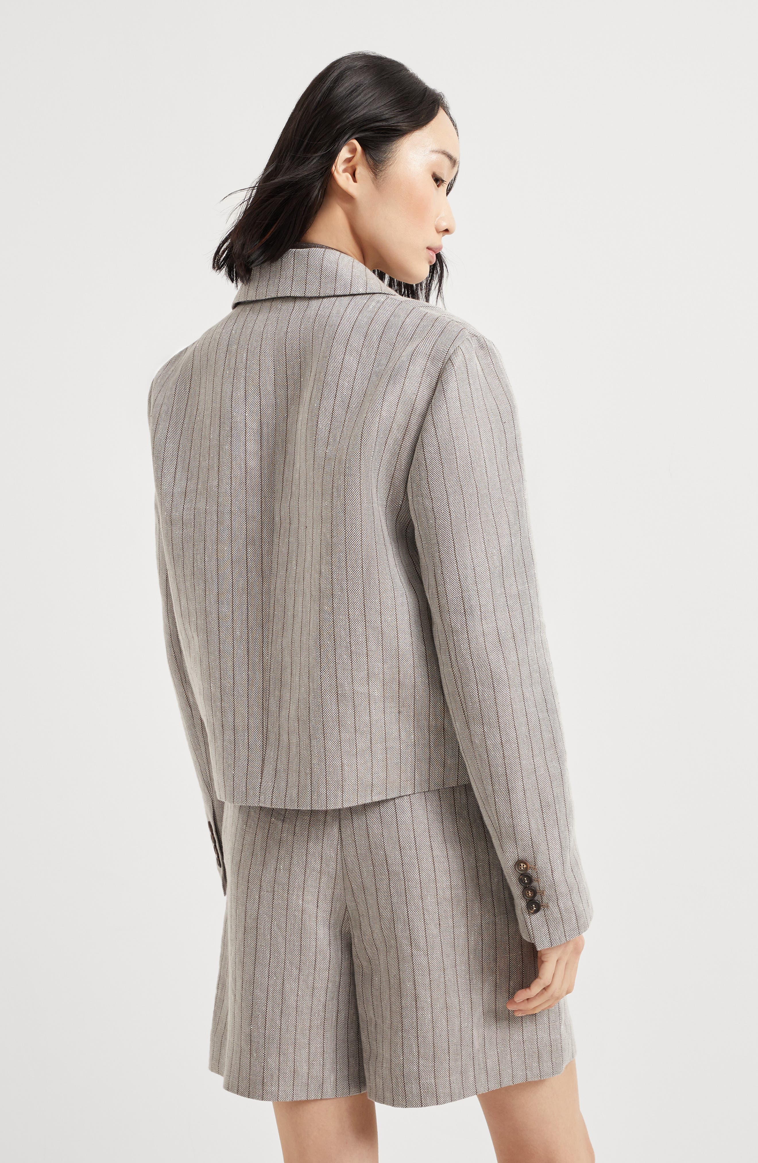Brunello Cucinelli Cropped blazer with monili in Grey at Nordstrom - 3