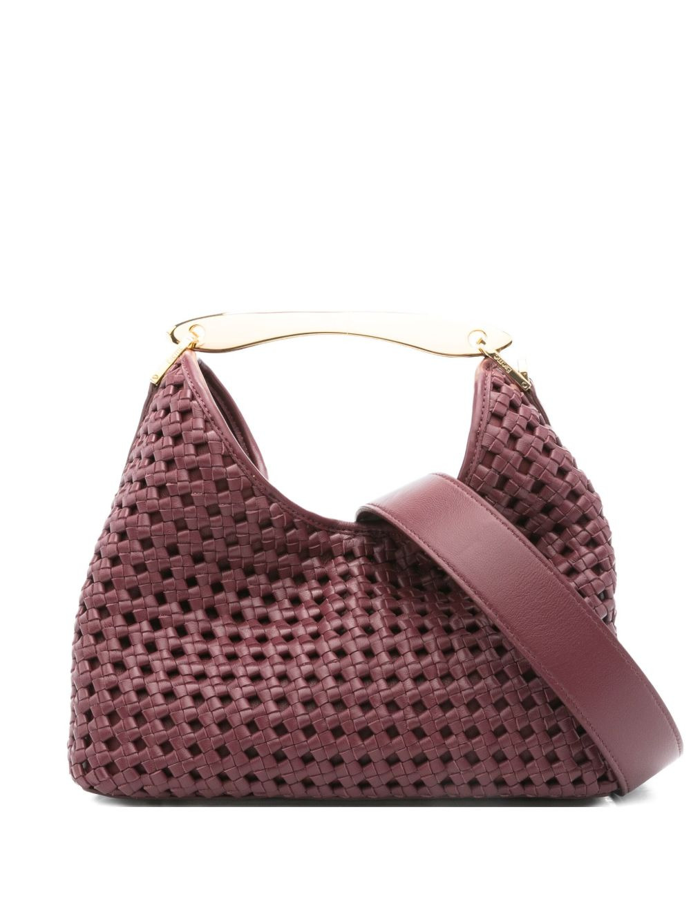 Boomerang woven leather top-handle tote bag - 1