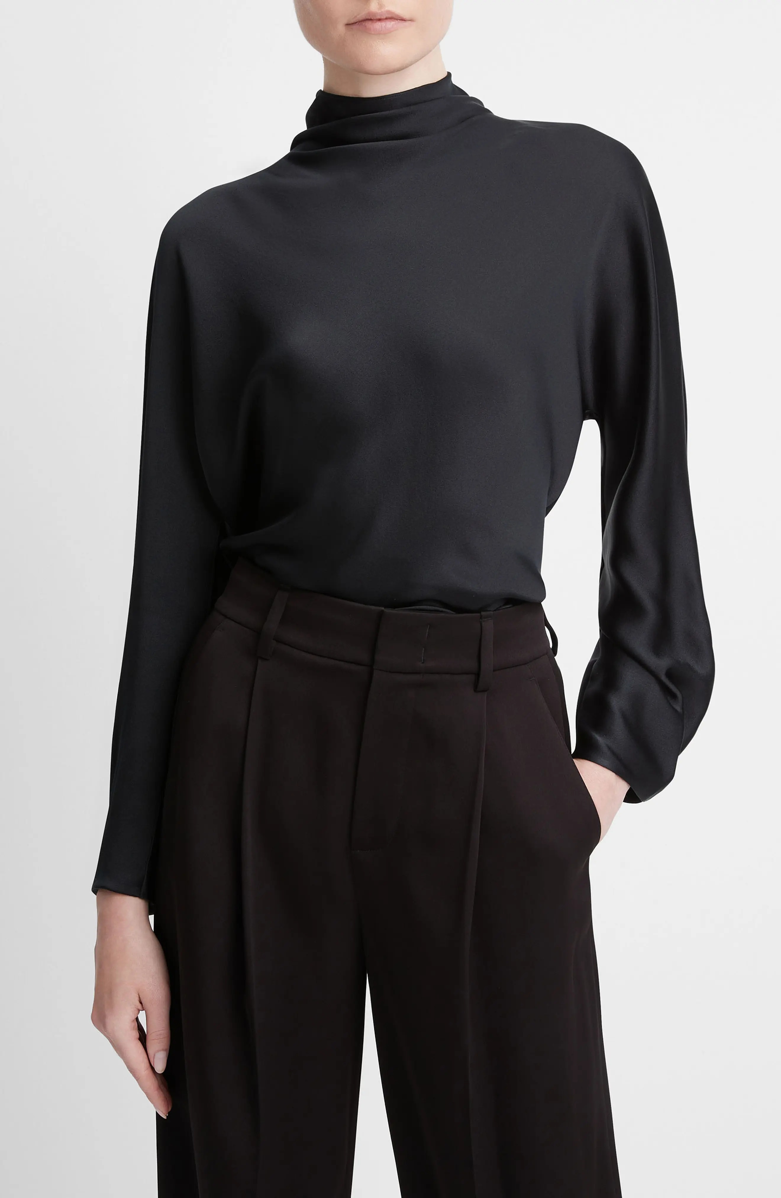 Draped Funnel Neck Silk Top - 3