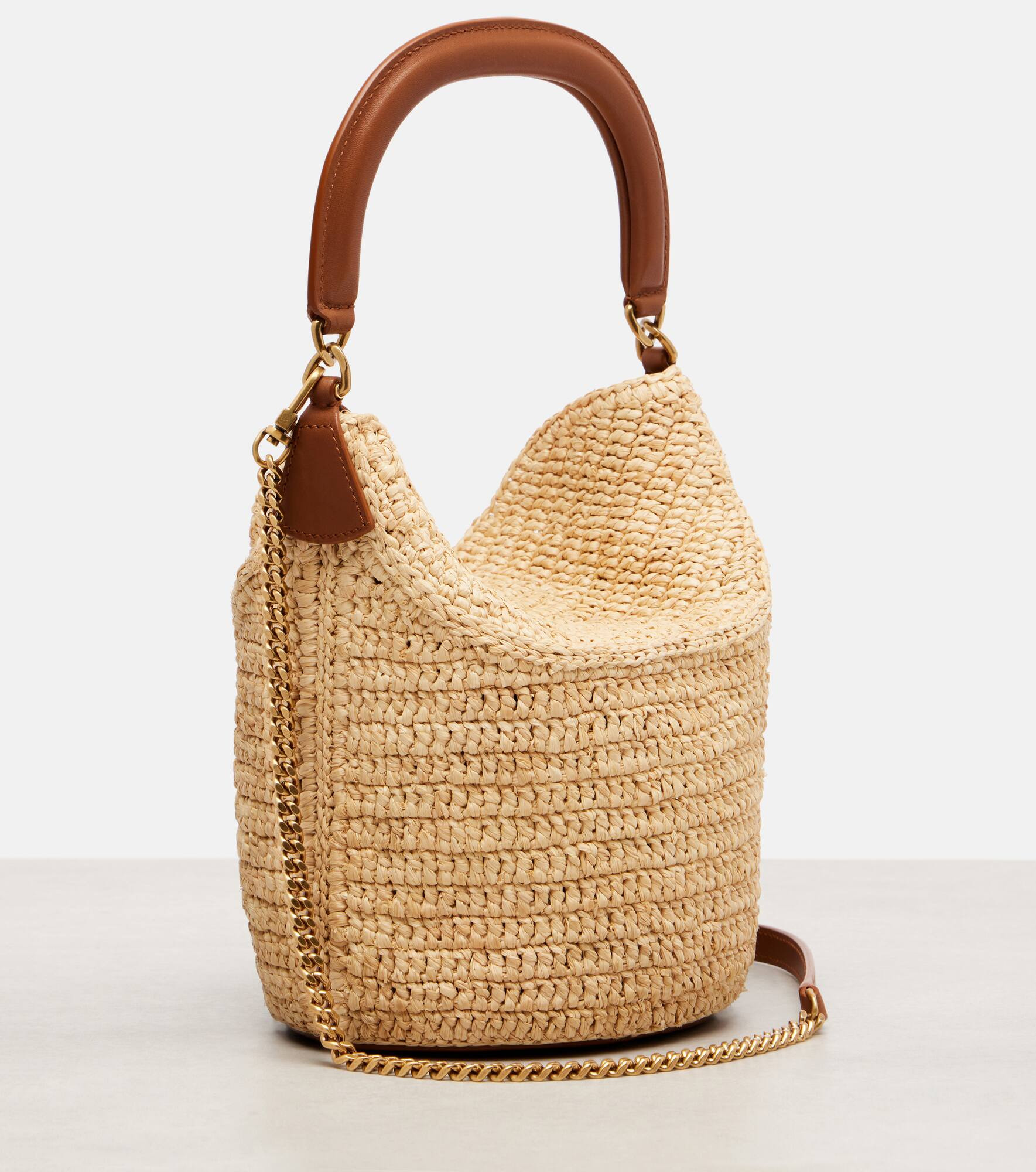 Gaby leather-trimmed raffia bucket bag - 4