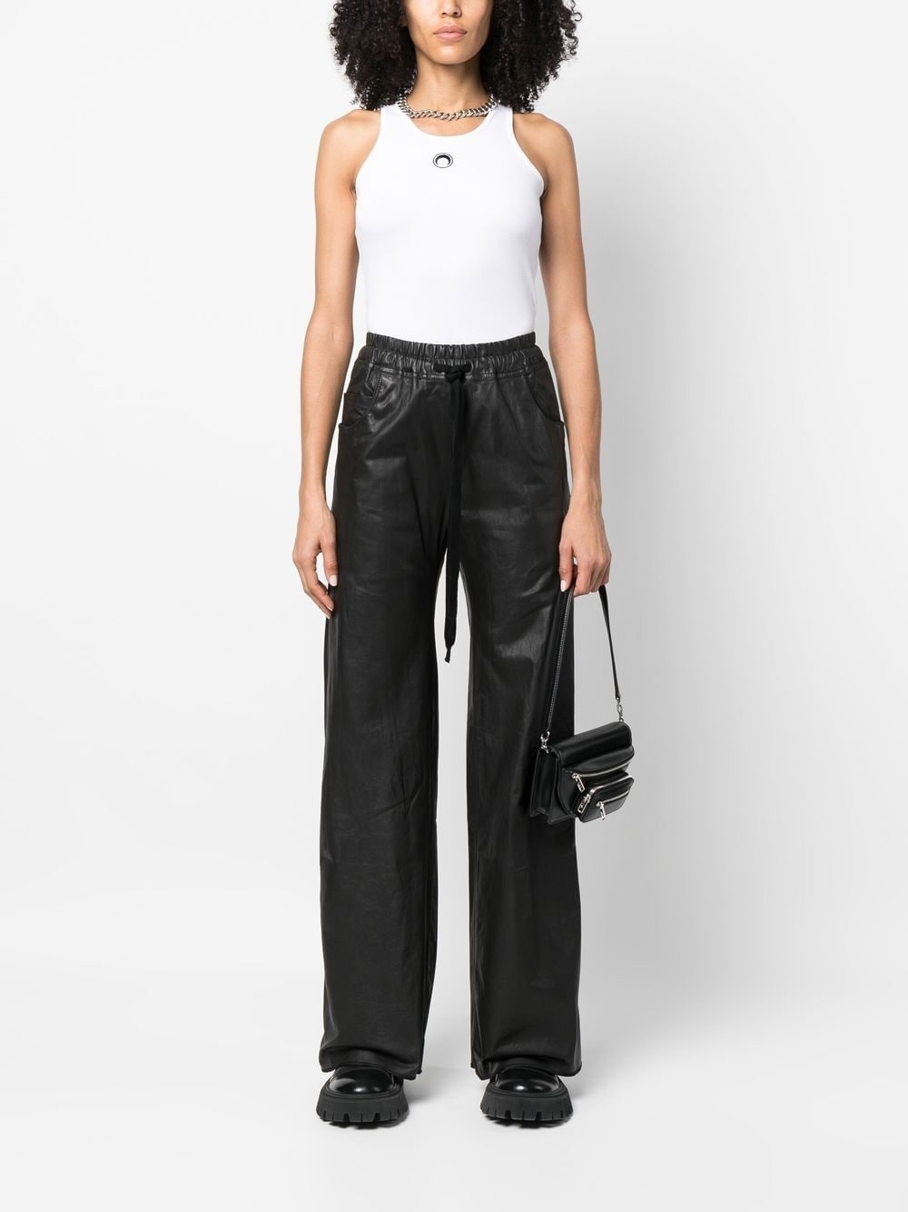 wide-leg drawstring leather trousers - 2