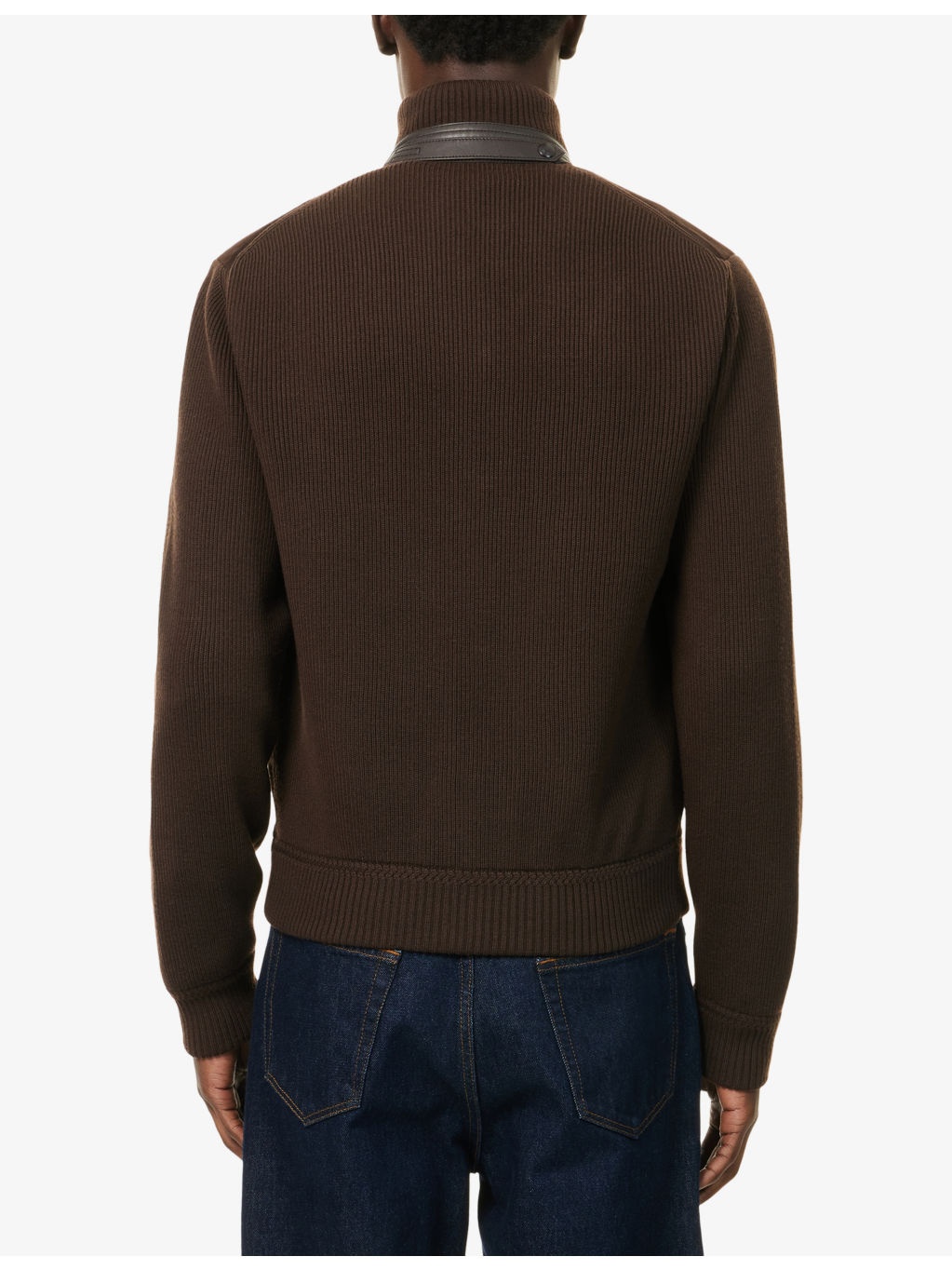 Funnel-Neck Ribbed-Sleeve Suede and Wool Jacket - 4