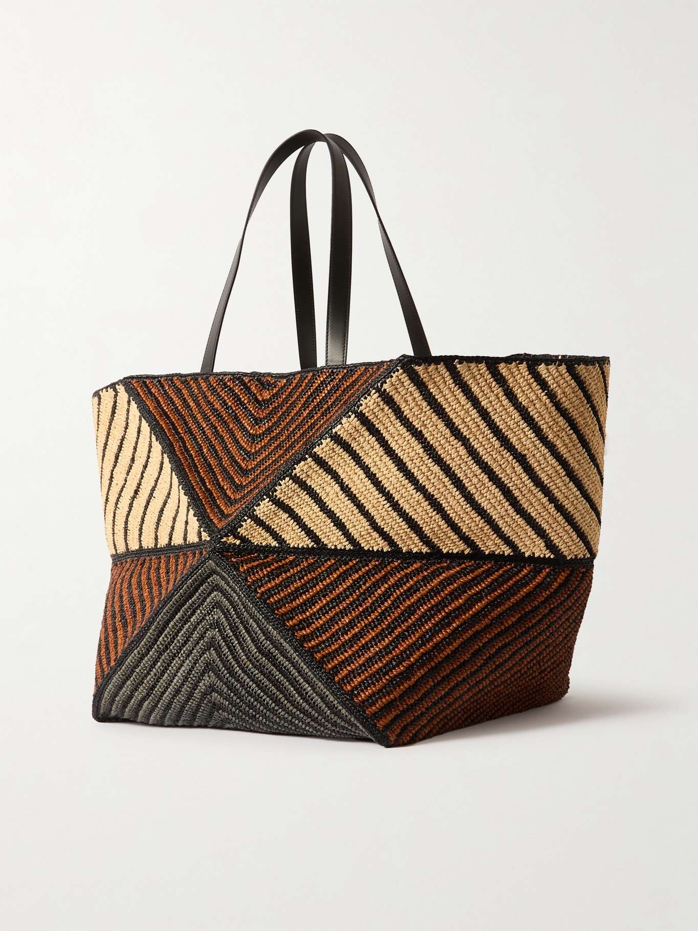 + Paula's Ibiza Puzzle Fold XL leather-trimmed raffia tote bag - 3