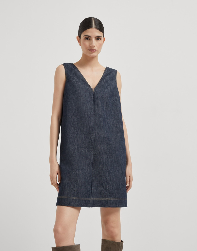 짧은 V-Neck 데님 탱크 드레스 Monili 인서트 1