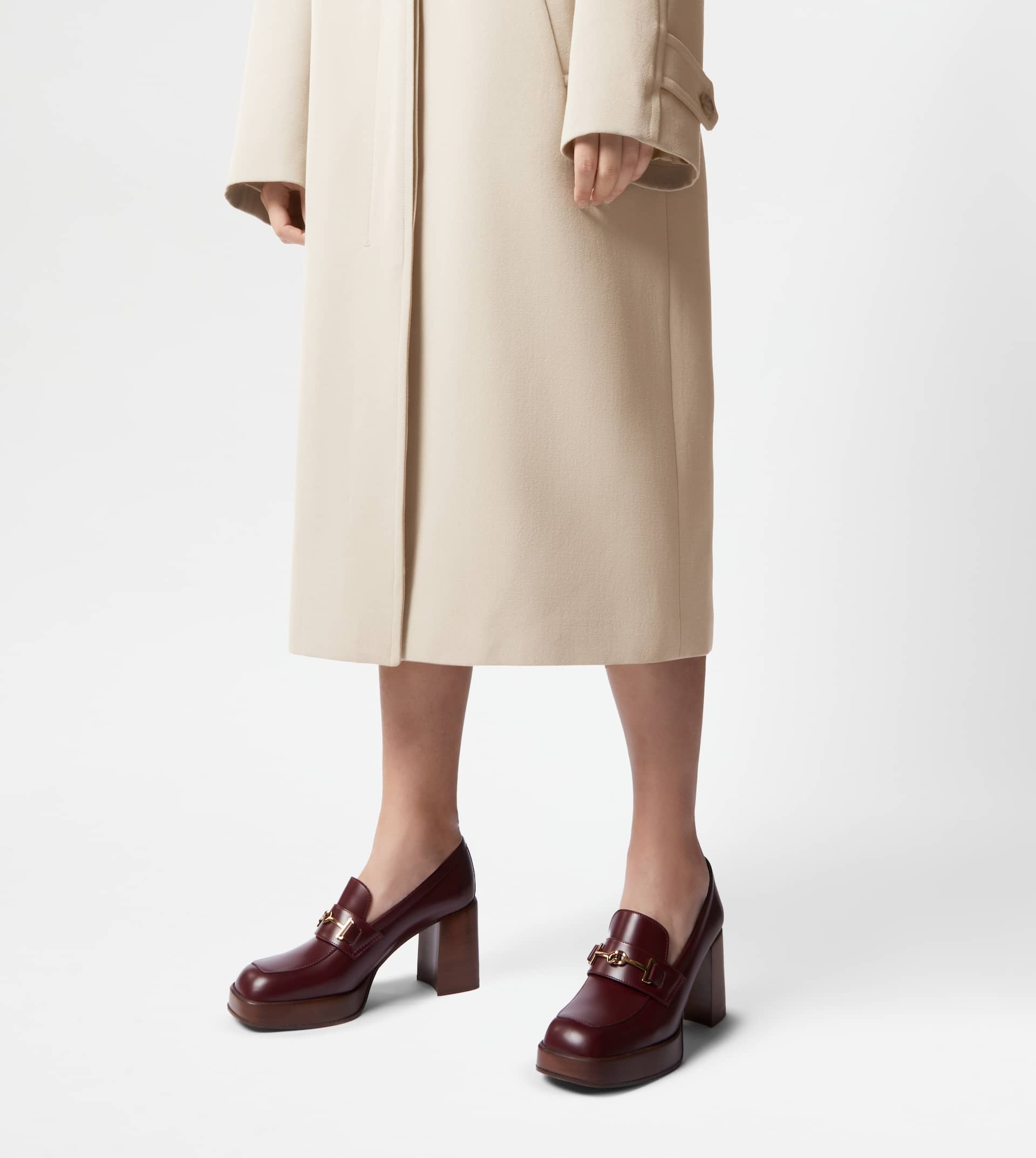 HEELED LOAFERS IN LEATHER - BURGUNDY - 2