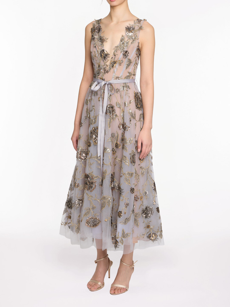 SLEEVELESS EMBROIDERED TULLE MIDI DRESS 3