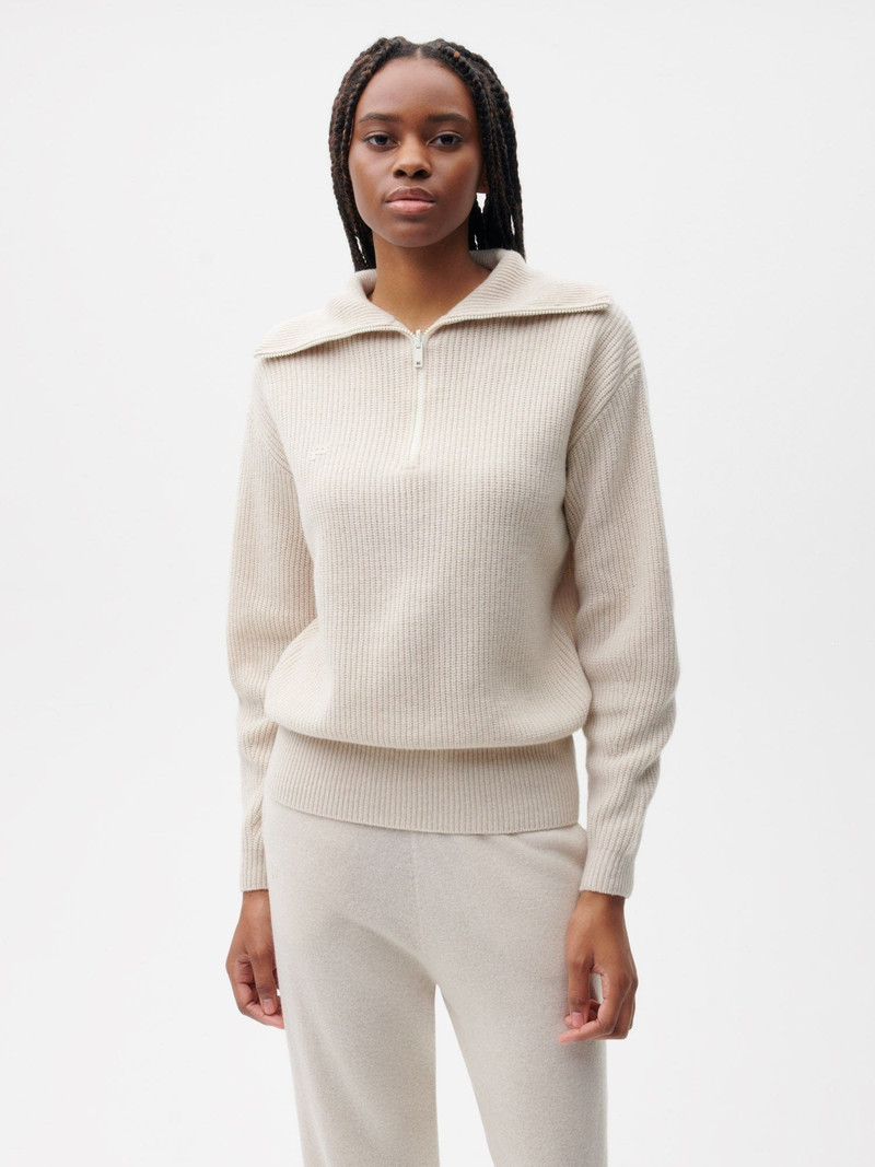 Womens Recycled Cashmere Half Zip Sweater - Oatmeal 1