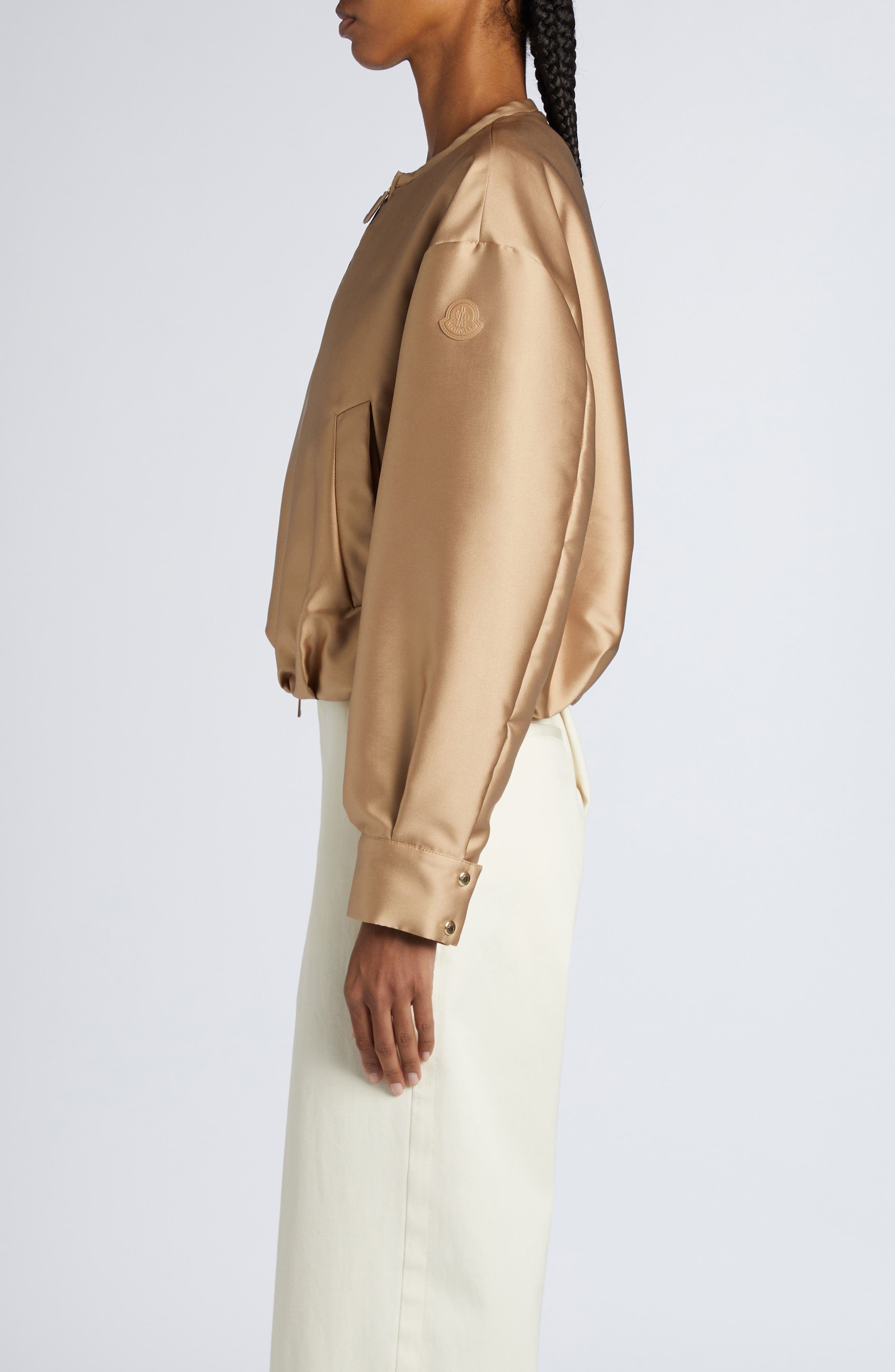 Moncler Maupa Satin Bomber Jacket in Pastel Beige at Nordstrom - 4