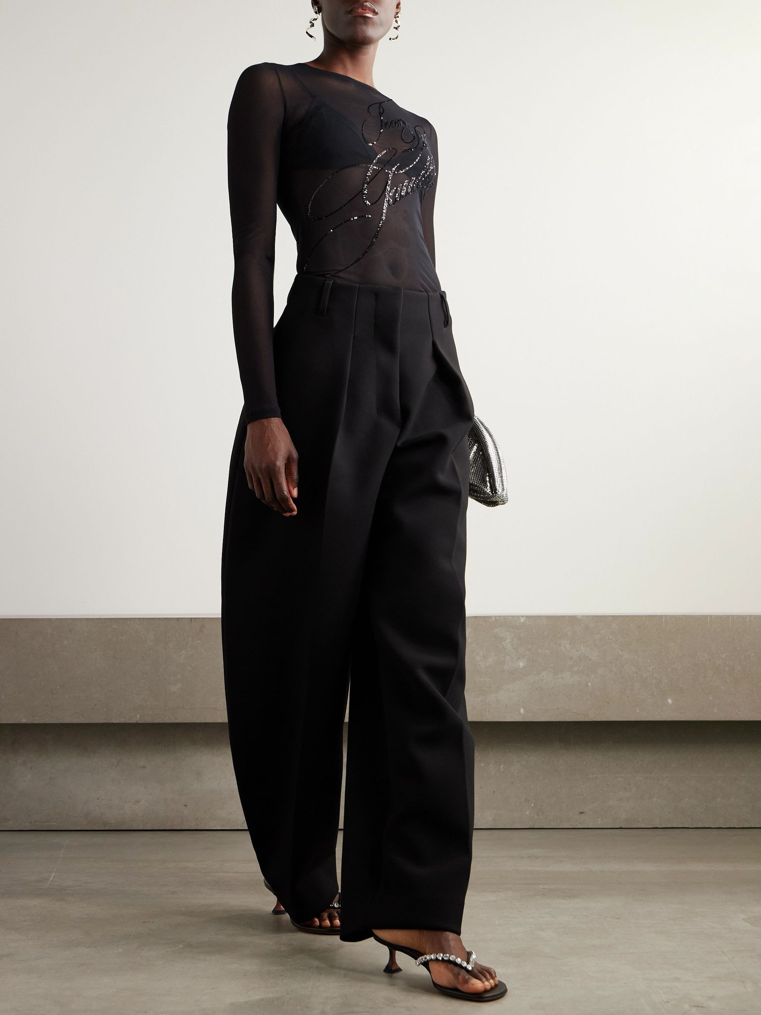 Sequin-embellished mesh top Black - 2