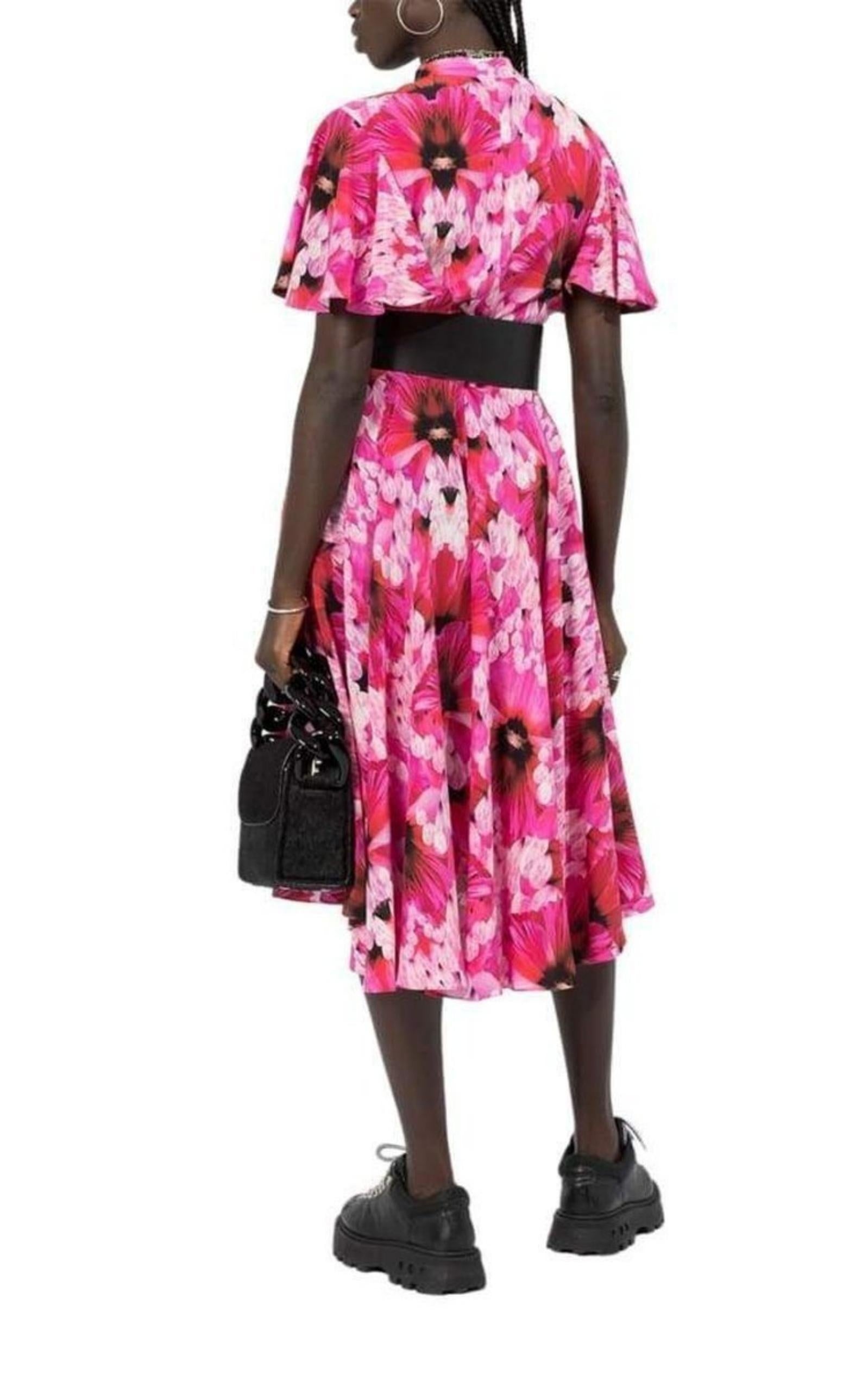 Flower Print Silk Tea Dress - 4