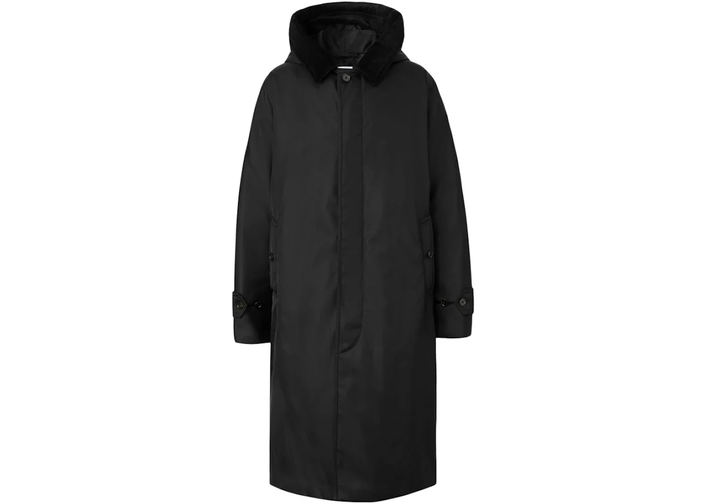 Burberry Corduroy Collar Nylon Twill Hooded Car Coat Black - 1