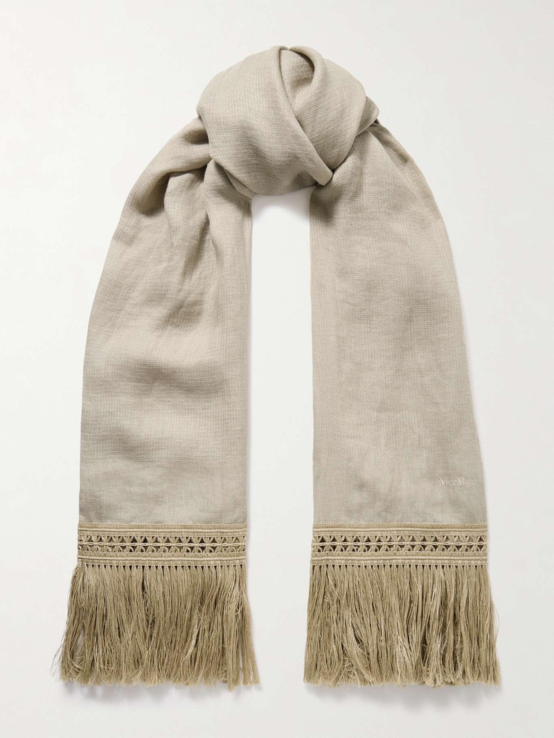 Grammo fringed macramé-trimmed linen scarf Beige - 1