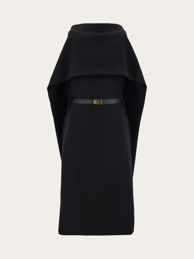 Belted midi dress with billowing front panel 1
