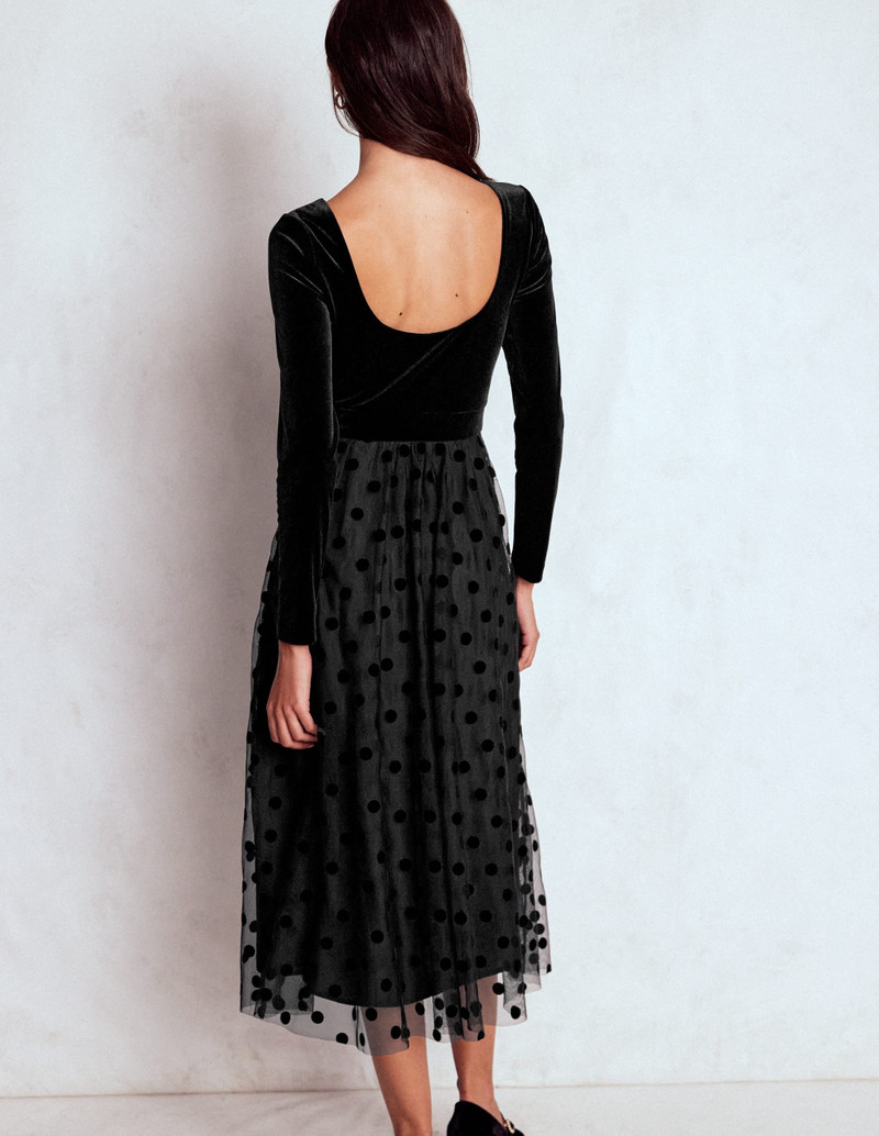 Velvet Bodice Jersey Dress-Black 4
