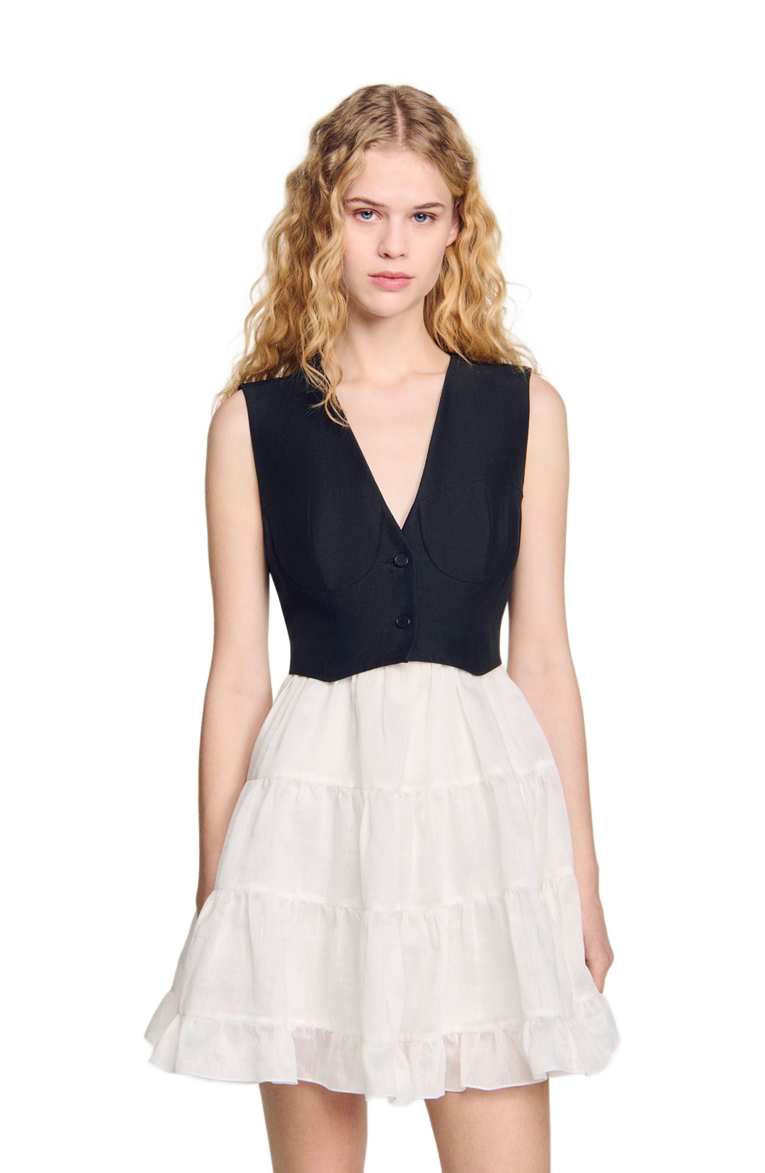 SANDRO Two-tone mini dress in Black /Ecru at Nordstrom - 1